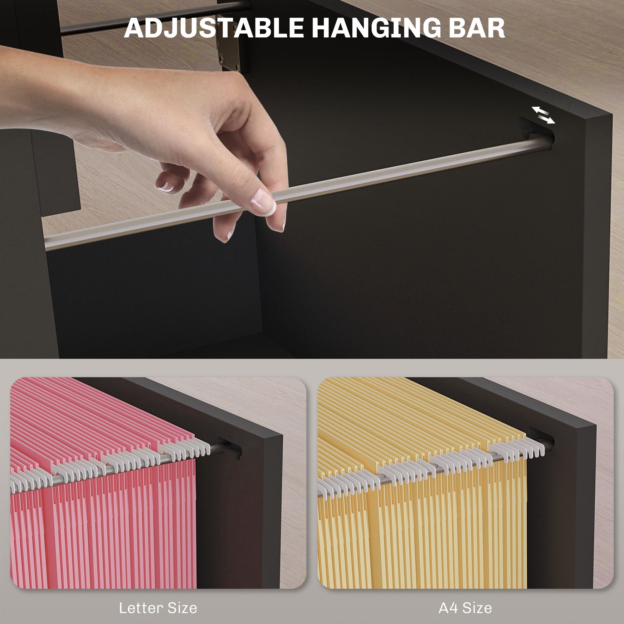 4 Drawer File Cabinet with Lock, Office Filing Cabinet, A4 Letter Size, Hanging File Folders, Black-Office Products > Office Furniture > Office Cabinets & Cupboards-DECOROLALA