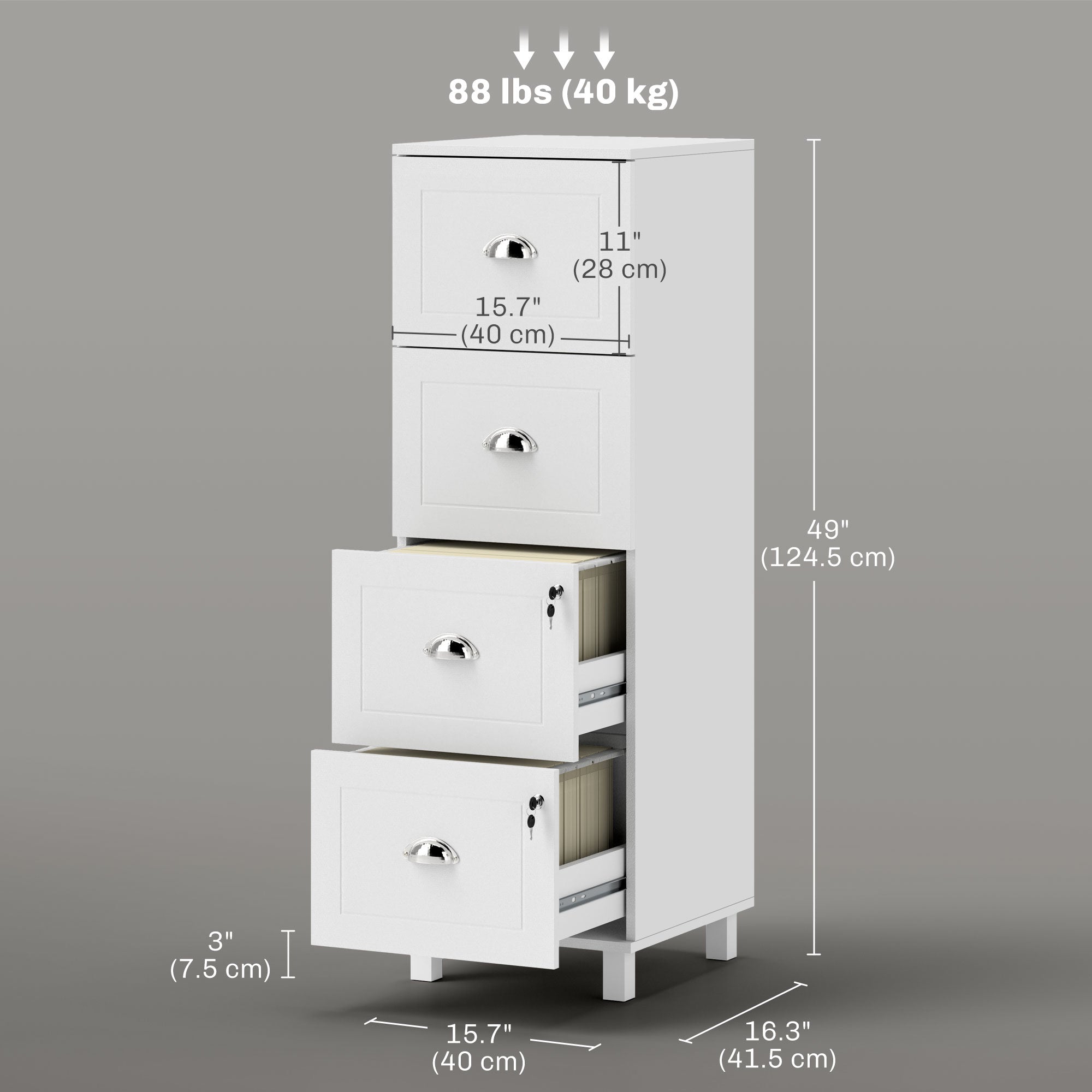 4 Drawer File Cabinet with Lock - White MDF 49" H-Office Products > Office Furniture > Office Cabinets & Cupboards-DECOROLALA