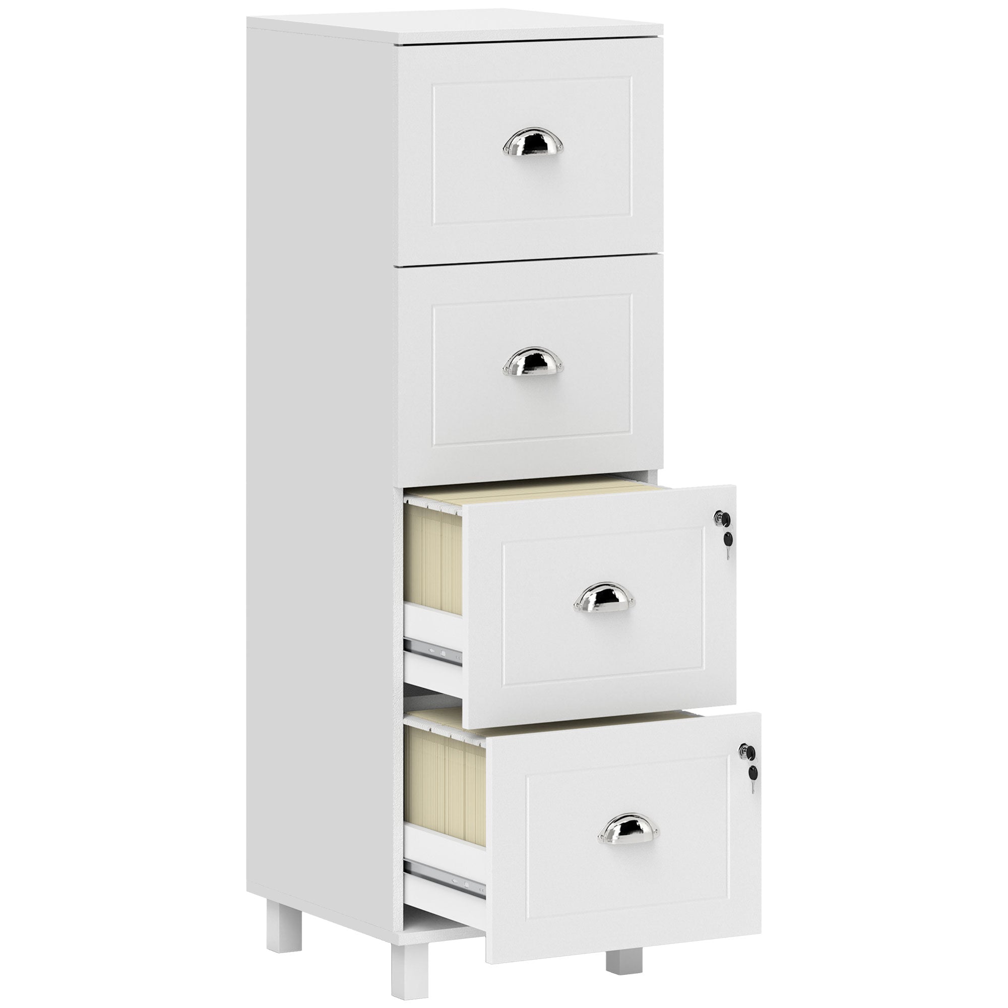 4 Drawer File Cabinet with Lock - White MDF 49" H-Office Products > Office Furniture > Office Cabinets & Cupboards-DECOROLALA