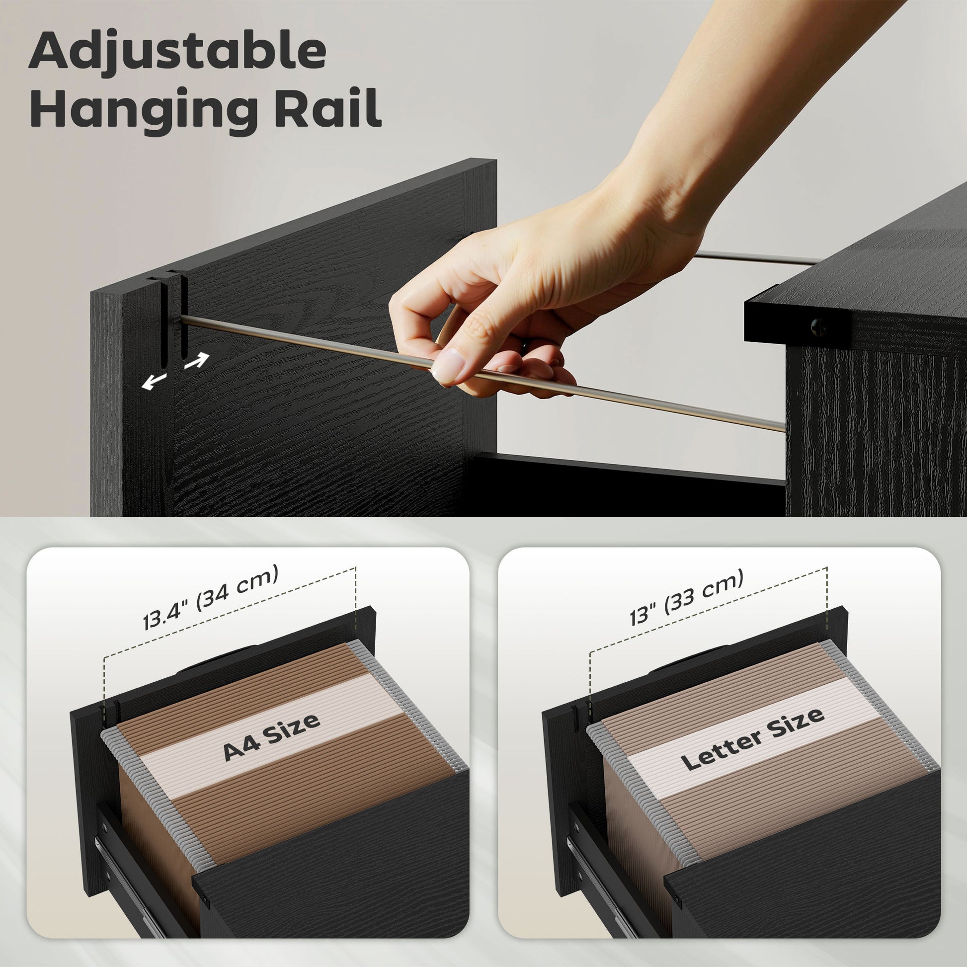 4 Drawer File Cabinet with Silent Slides, Vertical Farmhouse Filing Cabinet Fits Letter/A4 Size Home Office, Black-Office Products > Office Furniture > Office Cabinets & Cupboards-DECOROLALA