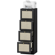 4 Drawer Filing Cabinet with Lock, Boho File Cabinet for A4 Letter Size Files with Decorative Rattan Accents, Black-Office Products > Office Furniture > Office Cabinets & Cupboards-DECOROLALA