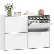 4-Drawer Flip Down Shoe Rack - White Wooden Cabinet-Home Furnishings > Storage & Organization > Shoe Storage Cabinets & Racks-DECOROLALA