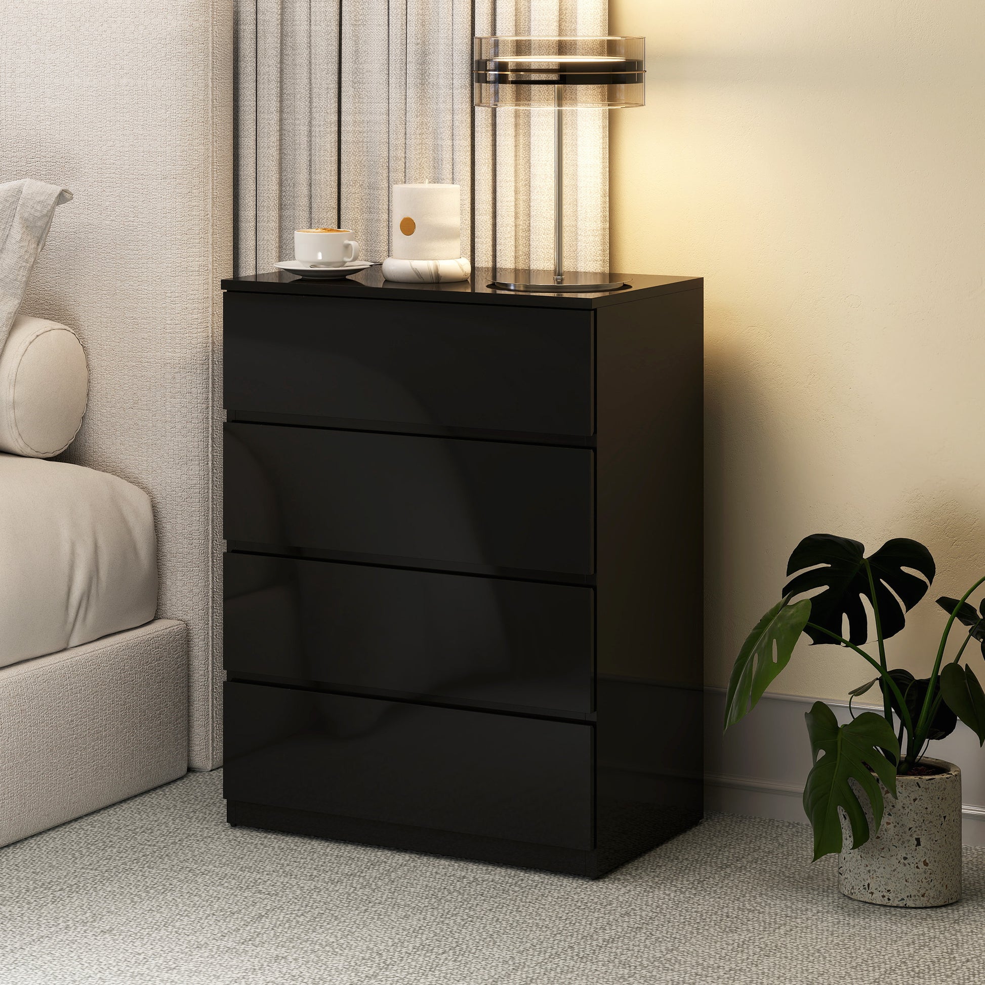 4-Drawer High Gloss Chest of Drawers - Black 60cm Wide-DECOROLALA