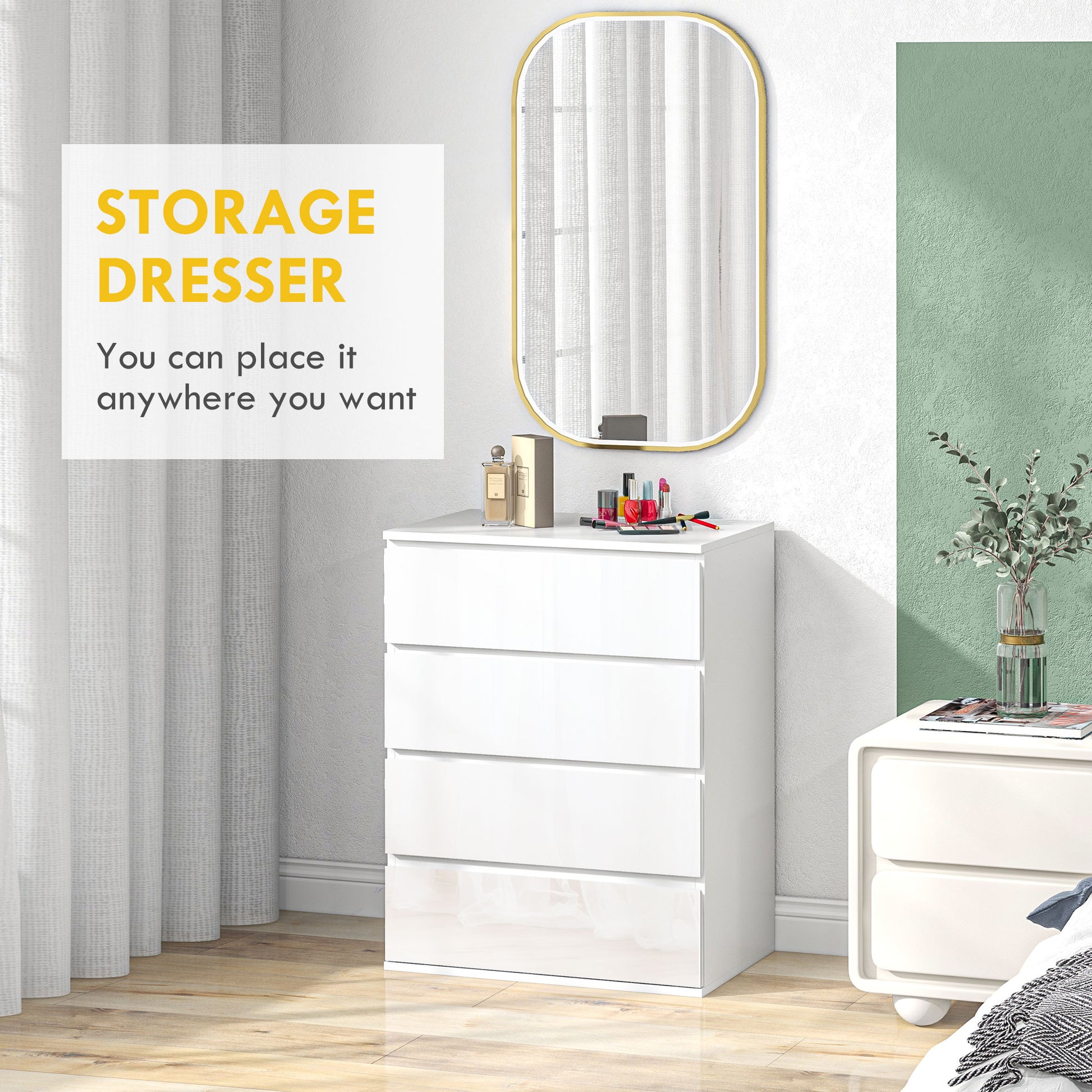 4-Drawer High Gloss Chest of Drawers - White 24" Slim Cabinet-DECOROLALA