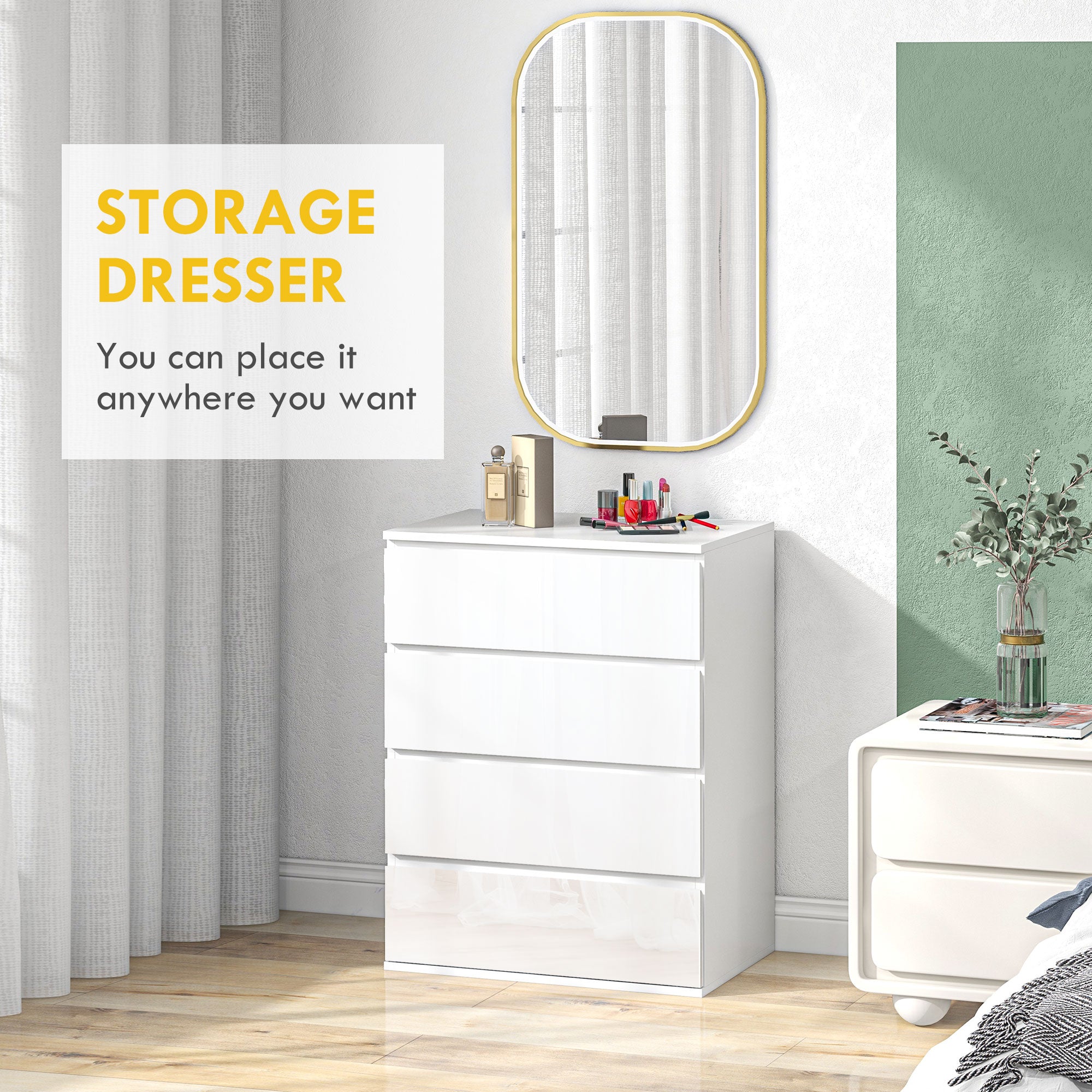 4-Drawer High Gloss Chest of Drawers - White 24" Slim Cabinet-DECOROLALA