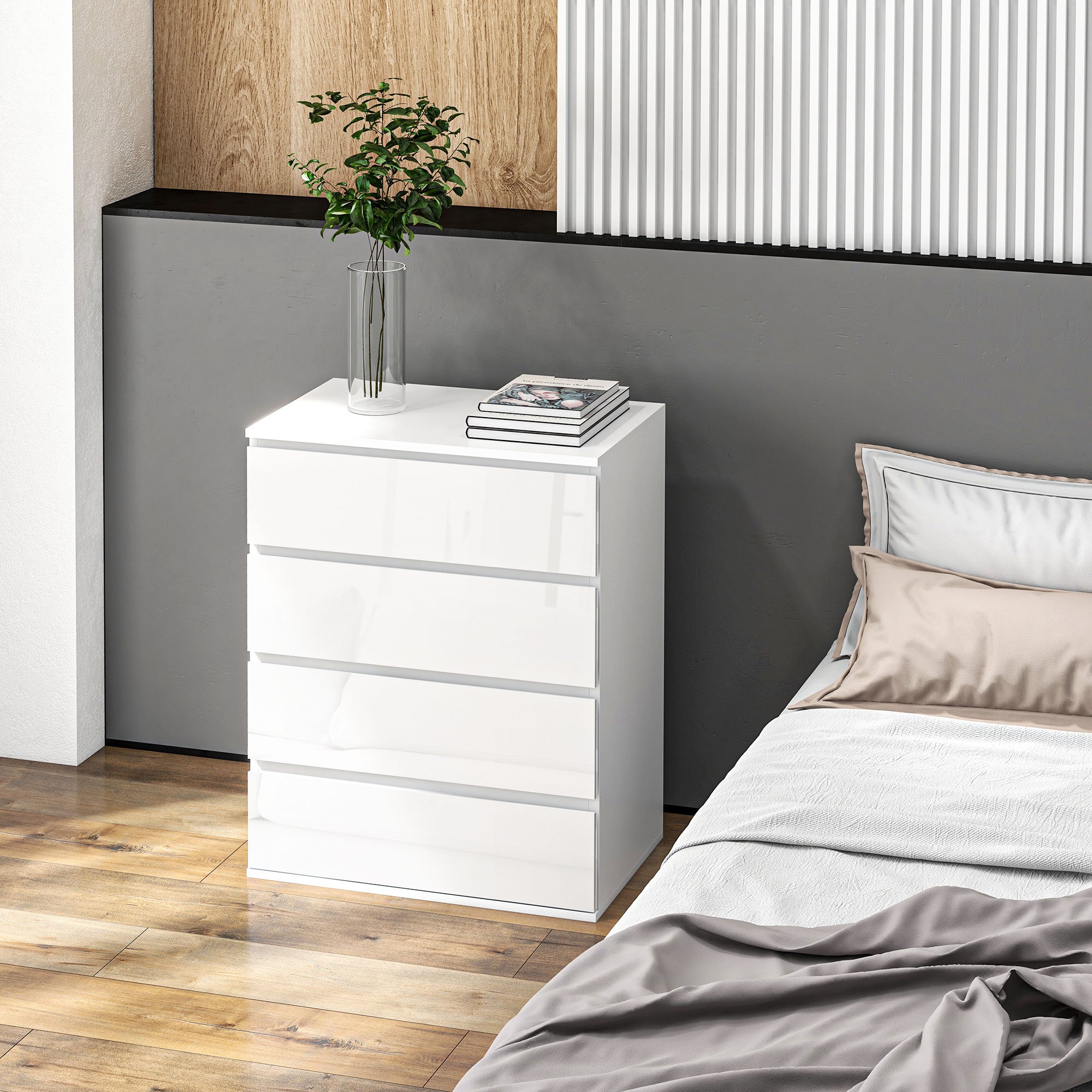 4-Drawer High Gloss Chest of Drawers - White 24" Slim Cabinet-DECOROLALA