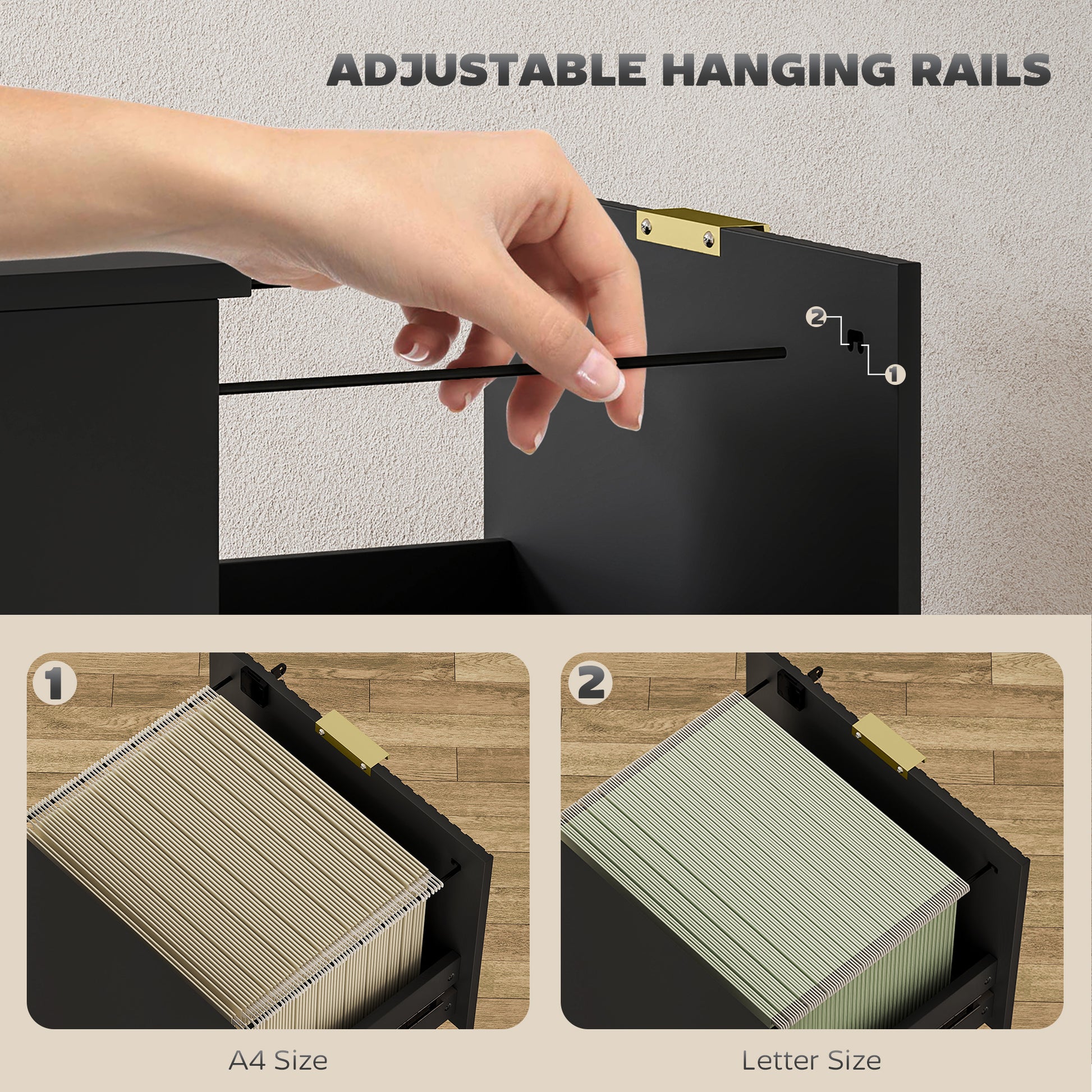 4-Drawer Lockable Filing Cabinet - Black Fluted MDF-DECOROLALA