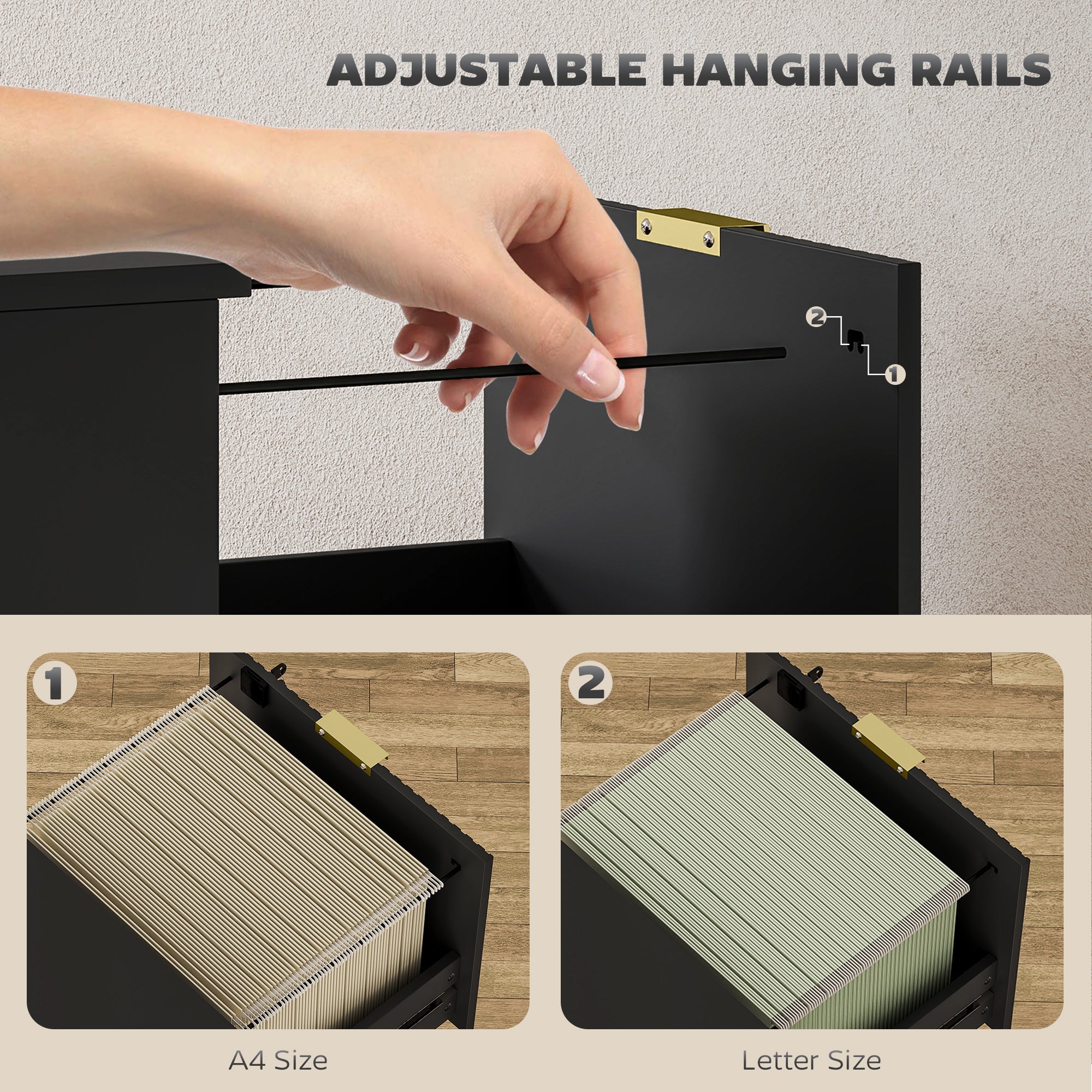 4-Drawer Lockable Filing Cabinet - Black Fluted MDF-DECOROLALA