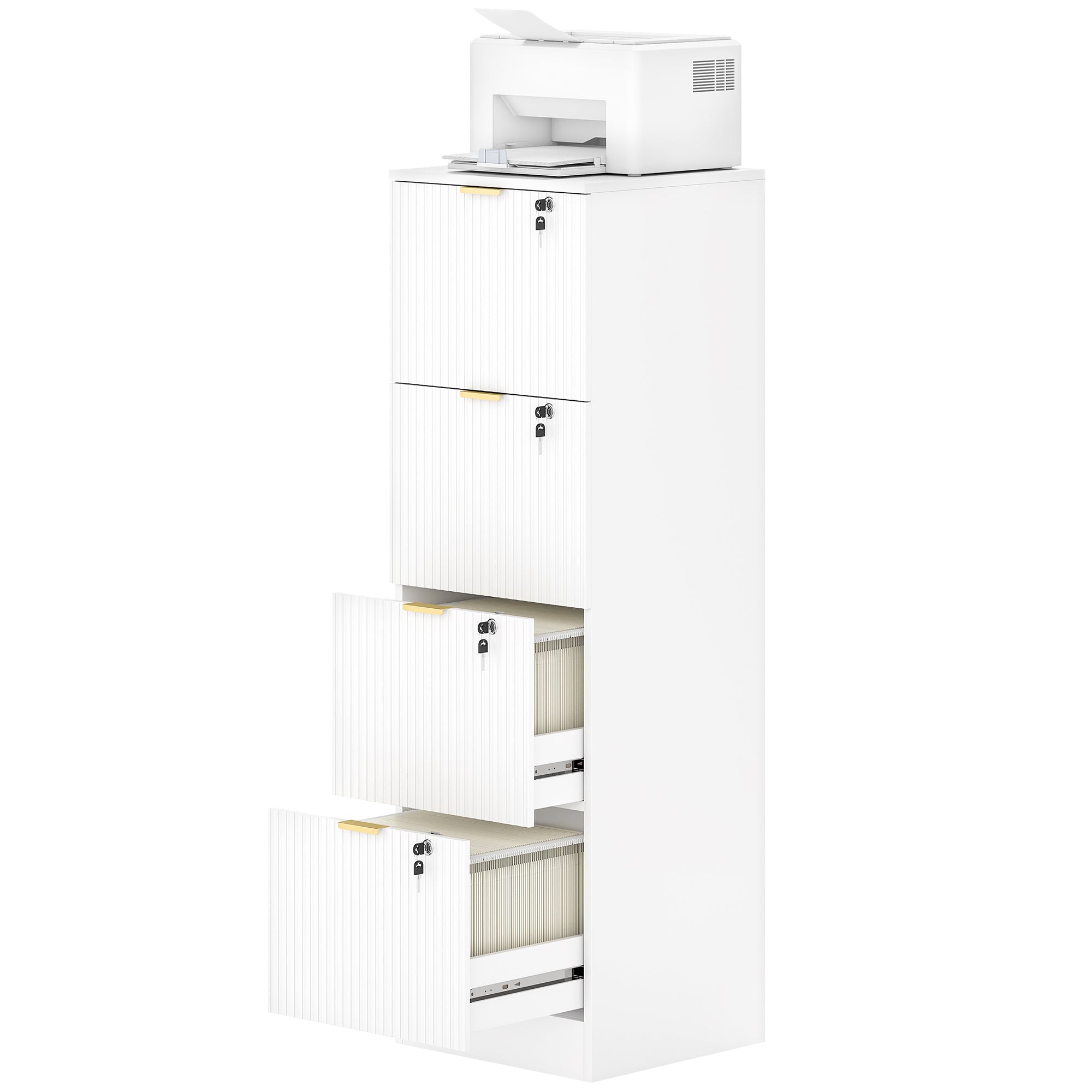 4-Drawer Lockable Filing Cabinet - White Fluted MDF-DECOROLALA
