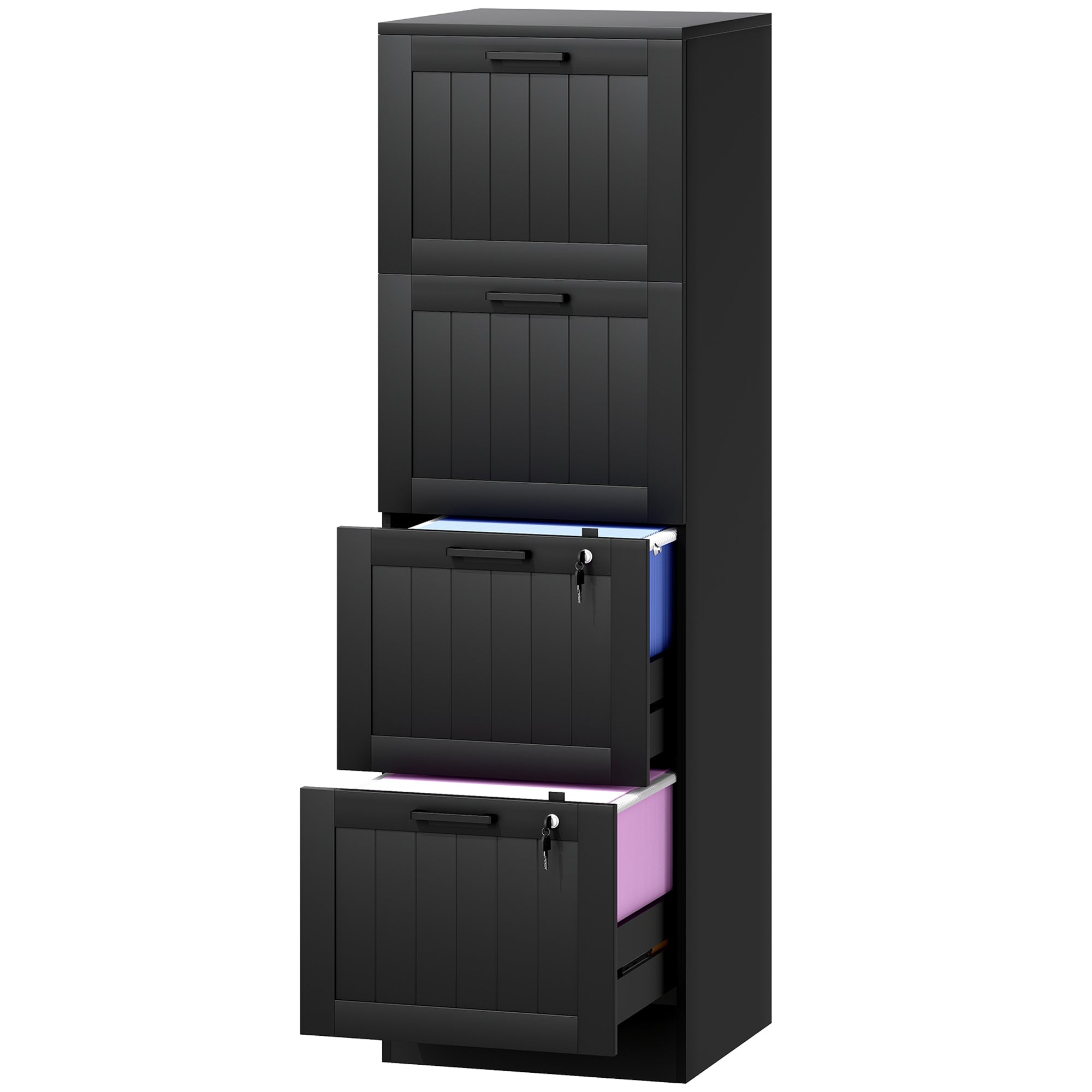 4-Drawer Locking Filing Cabinet - Black MDF 52" H-Office Products > Office Furniture > Office Cabinets & Cupboards-DECOROLALA