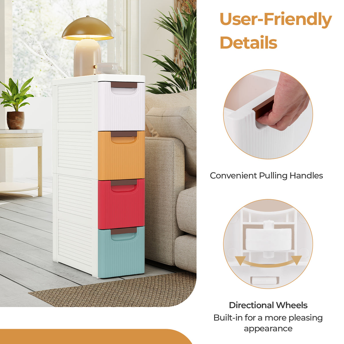 4-Drawer Rolling Storage Cabinet - Multicolor (min order qty 2)-Dressers & Chests-DECOROLALA