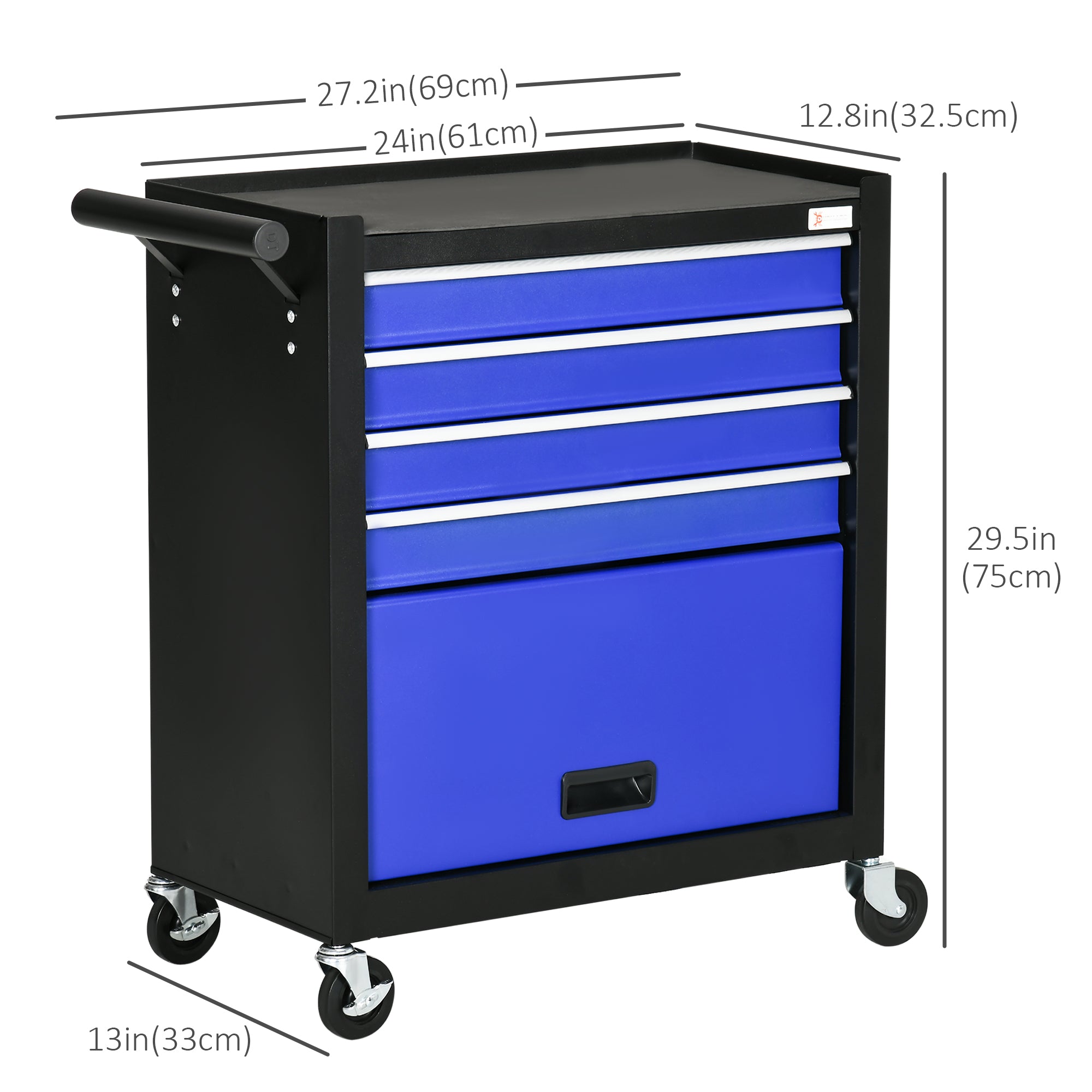 4-Drawer Rolling Tool Chest Storage Cabinet - Blue Steel-DECOROLALA