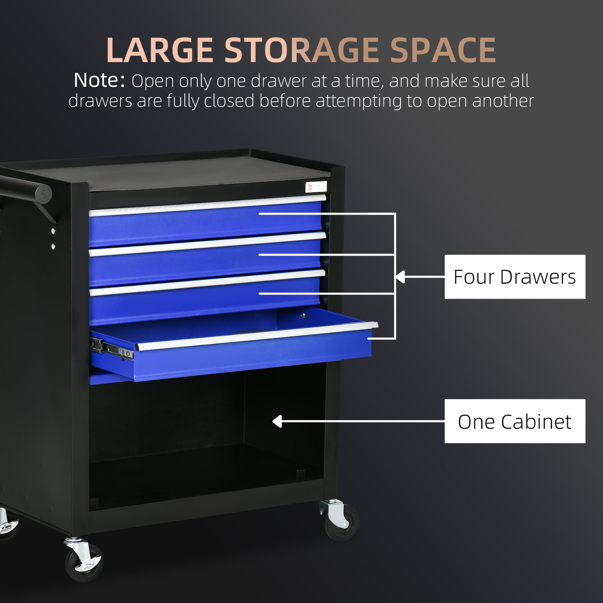 4-Drawer Rolling Tool Chest Storage Cabinet - Blue Steel-DECOROLALA