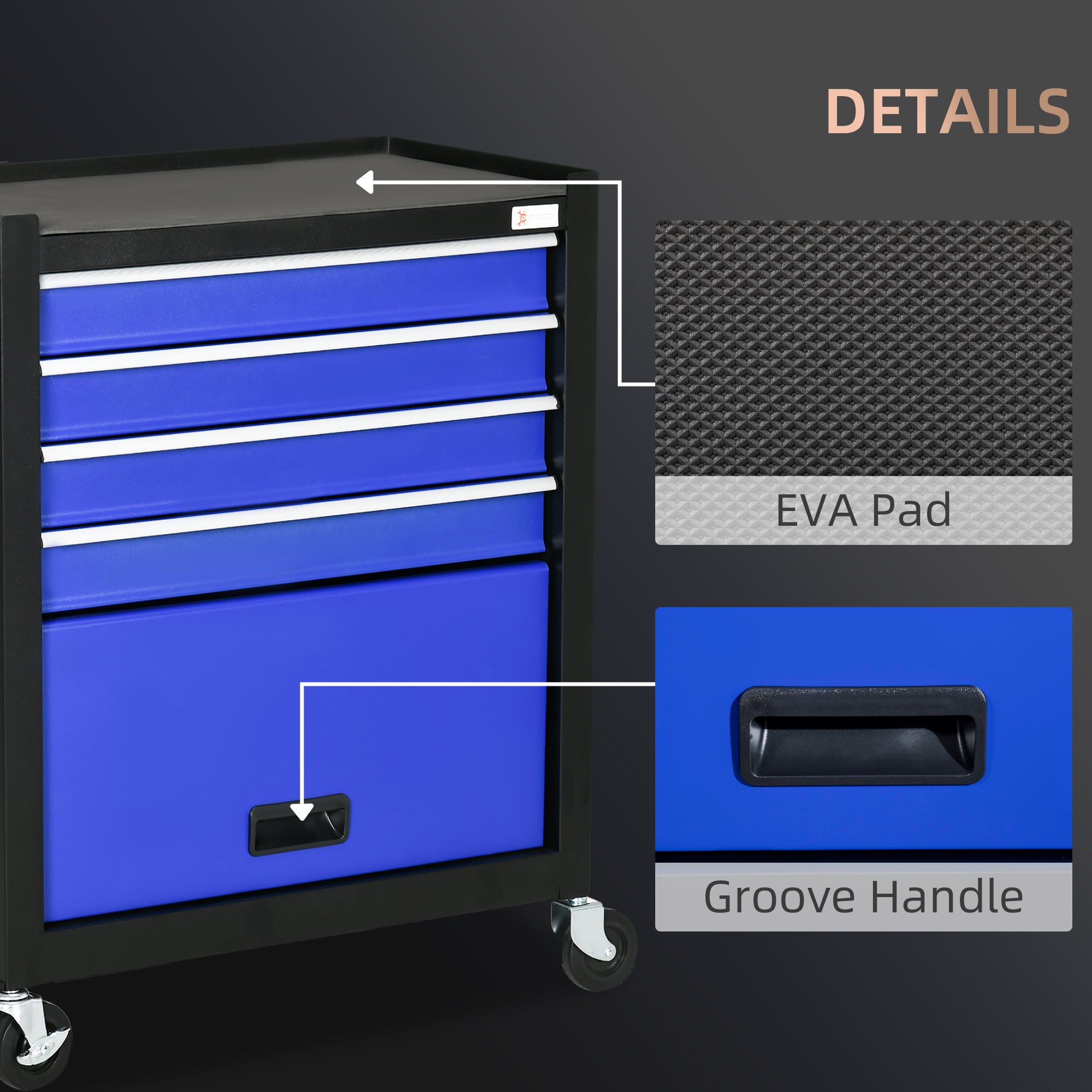 4-Drawer Rolling Tool Chest Storage Cabinet - Blue Steel-DECOROLALA