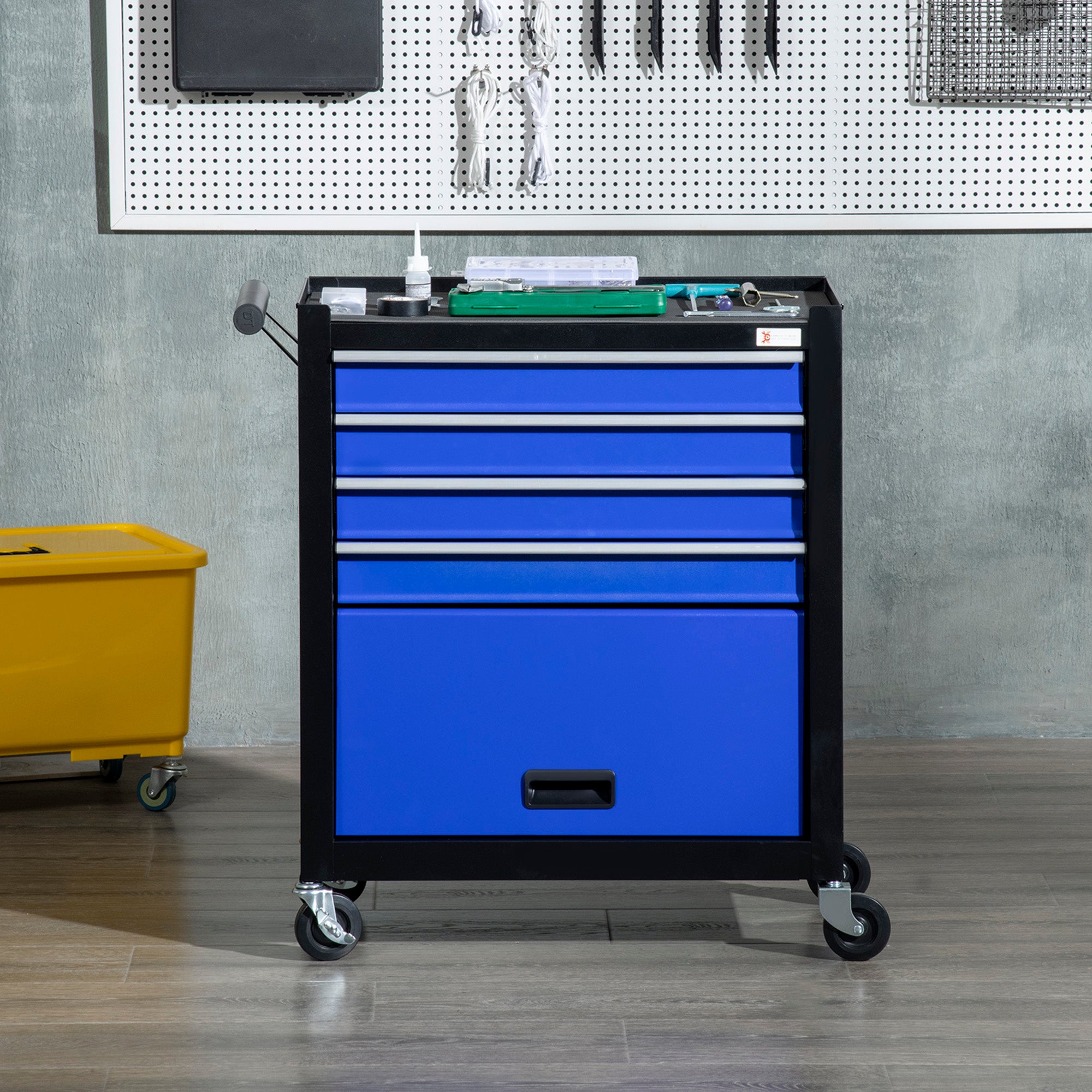 4-Drawer Rolling Tool Chest Storage Cabinet - Blue Steel-DECOROLALA