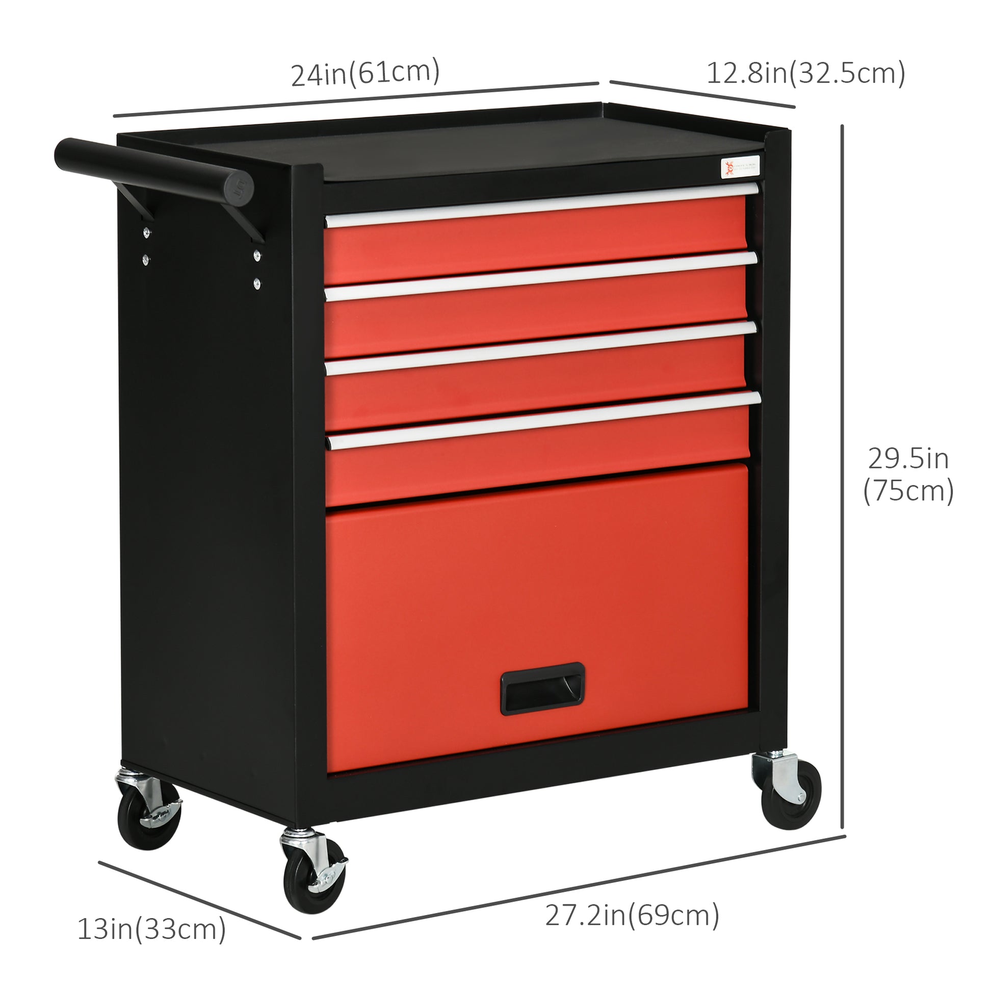 4-Drawer Rolling Tool Chest Storage Cabinet - Red Steel-DECOROLALA