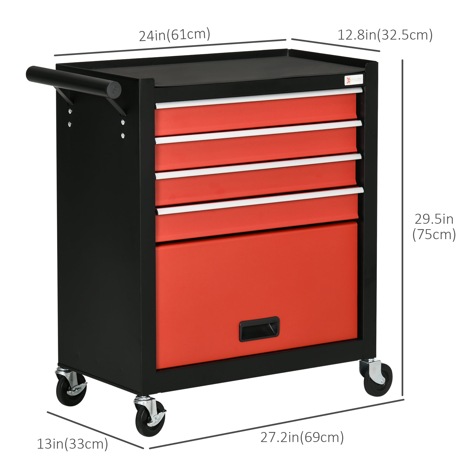 4-Drawer Rolling Tool Chest Storage Cabinet - Red Steel-DECOROLALA