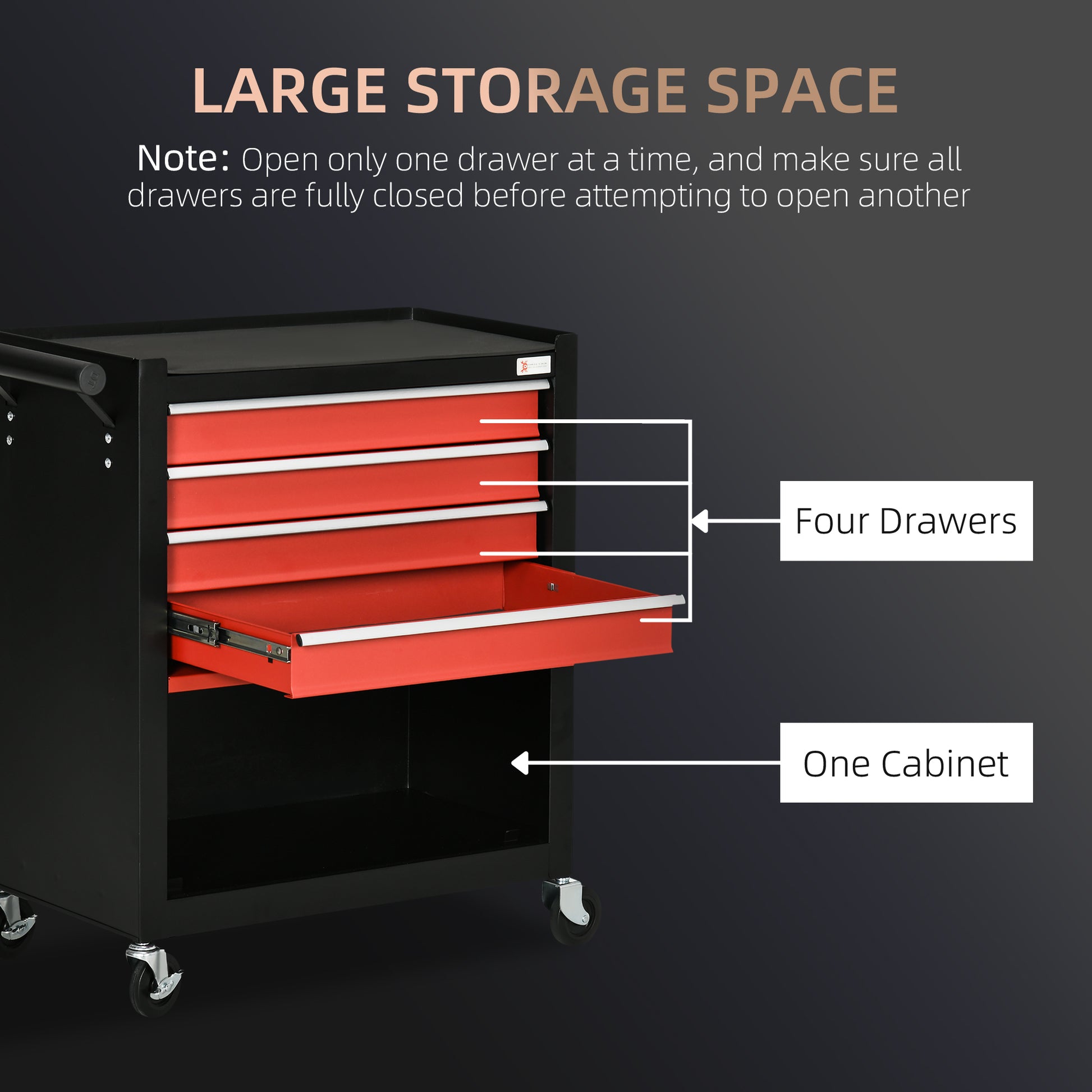 4-Drawer Rolling Tool Chest Storage Cabinet - Red Steel-DECOROLALA