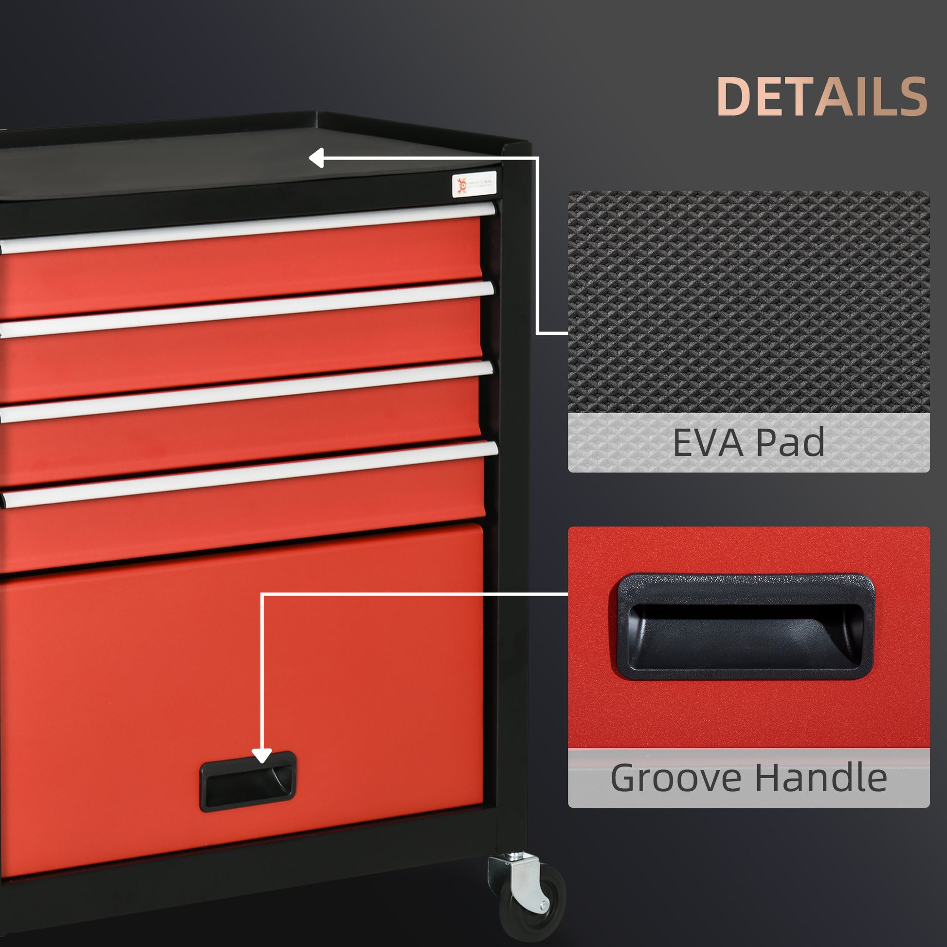 4-Drawer Rolling Tool Chest Storage Cabinet - Red Steel-DECOROLALA
