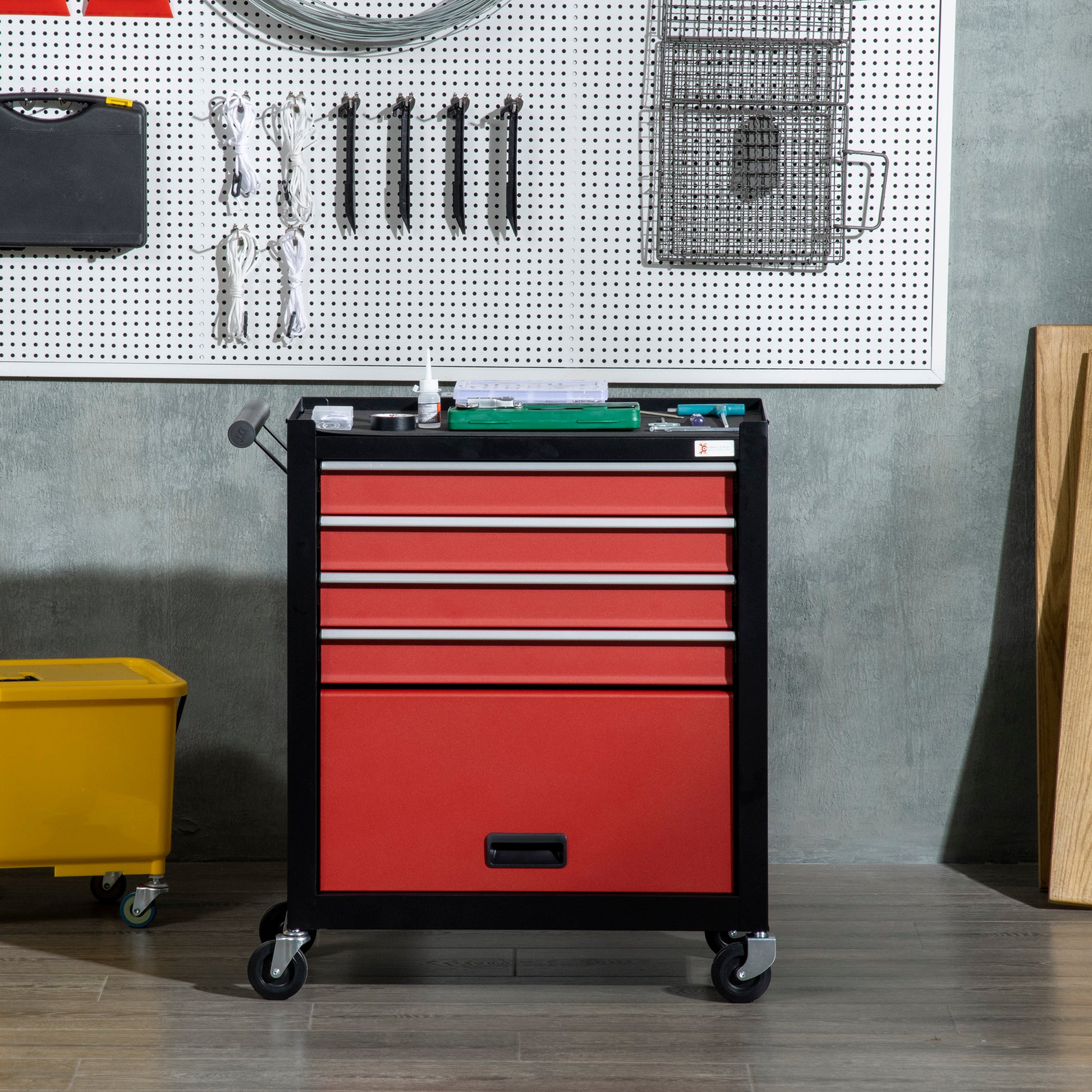 4-Drawer Rolling Tool Chest Storage Cabinet - Red Steel-DECOROLALA