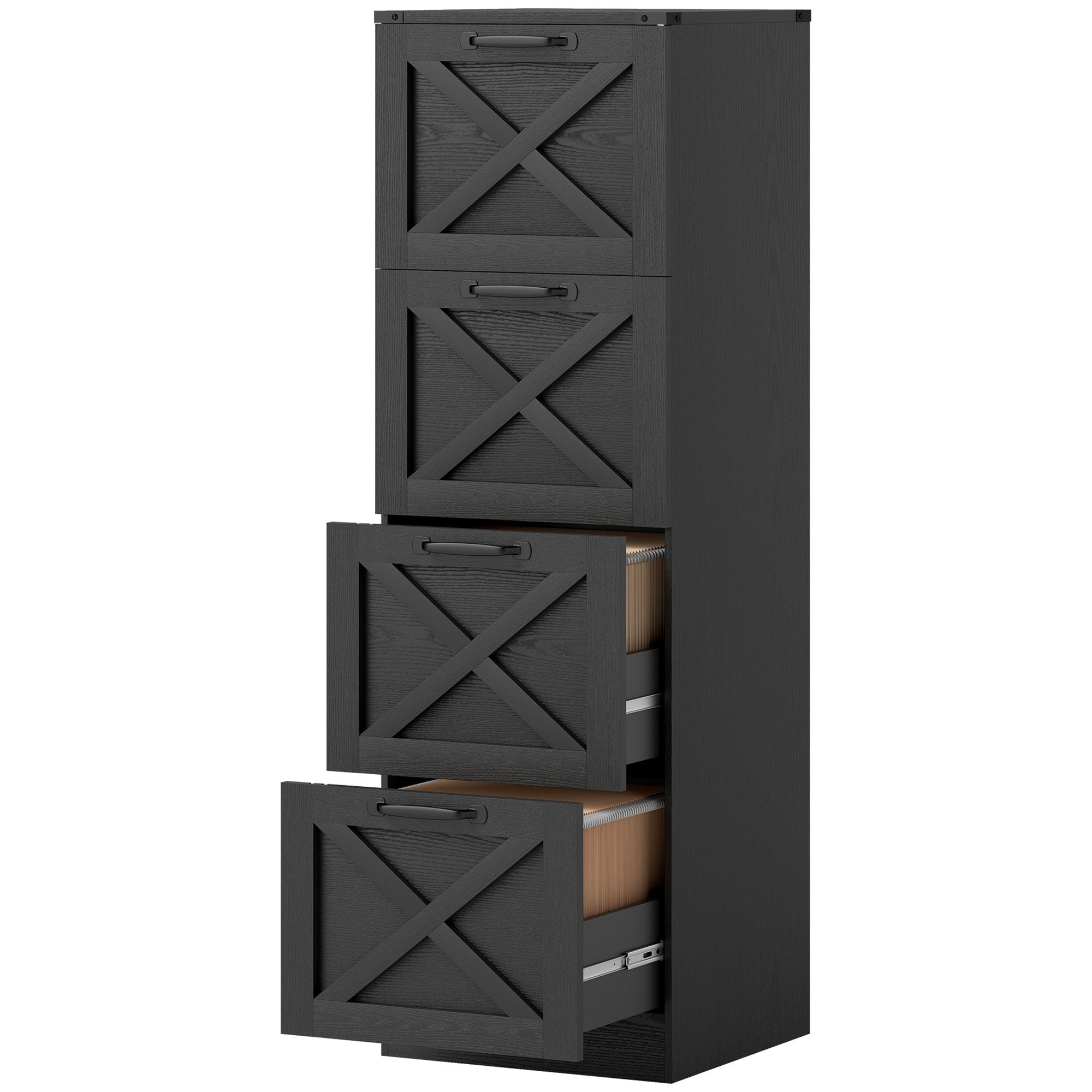 4-Drawer Vertical Farmhouse File Cabinet - Black-Office Products > Office Furniture > Office Cabinets & Cupboards-DECOROLALA
