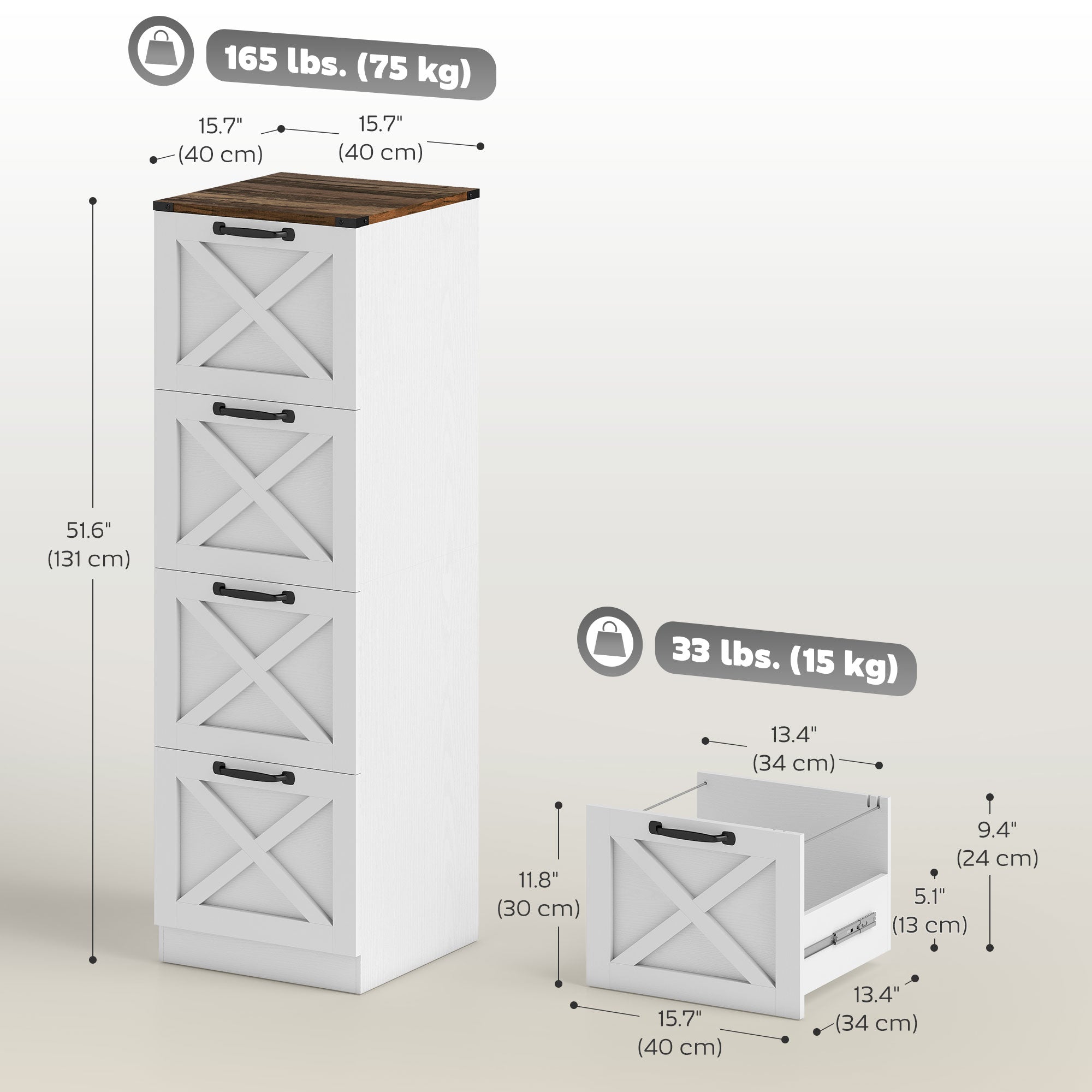 4-Drawer Vertical Farmhouse Filing Cabinet - White-Office Products > Office Furniture > Office Cabinets & Cupboards-DECOROLALA