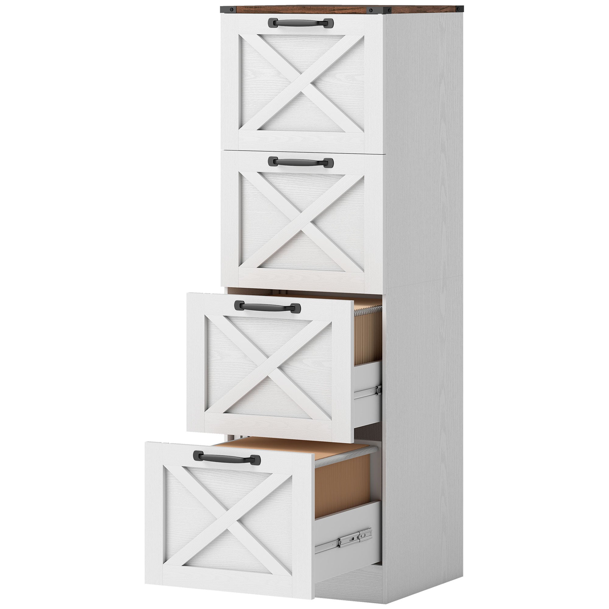 4-Drawer Vertical Farmhouse Filing Cabinet - White-Office Products > Office Furniture > Office Cabinets & Cupboards-DECOROLALA