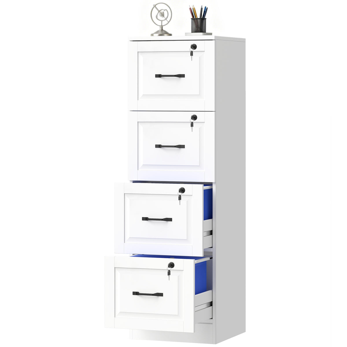 4-Drawer Vertical File Cabinet with Lock - White MDF 52" H-Office Products > Office Furniture > Office Cabinets & Cupboards-DECOROLALA