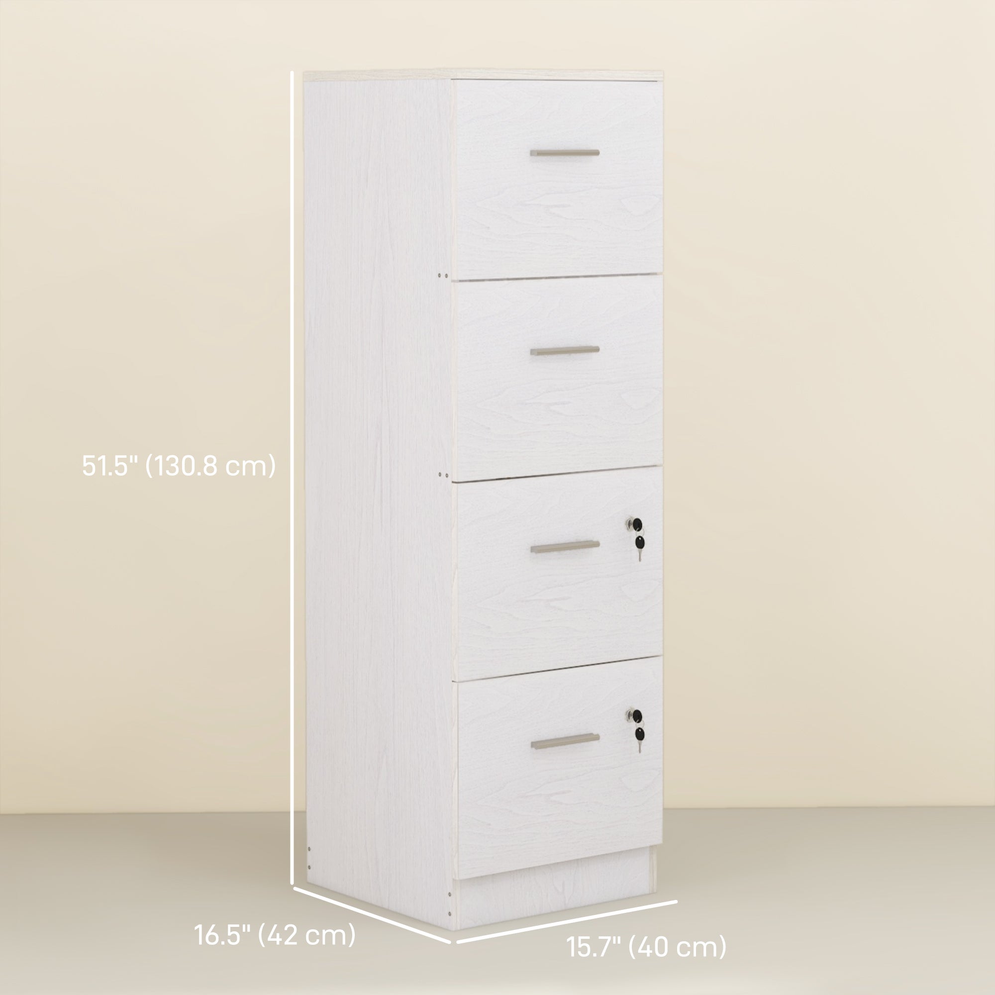 4-Drawer Vertical Filing Cabinet with Lock - White-DECOROLALA