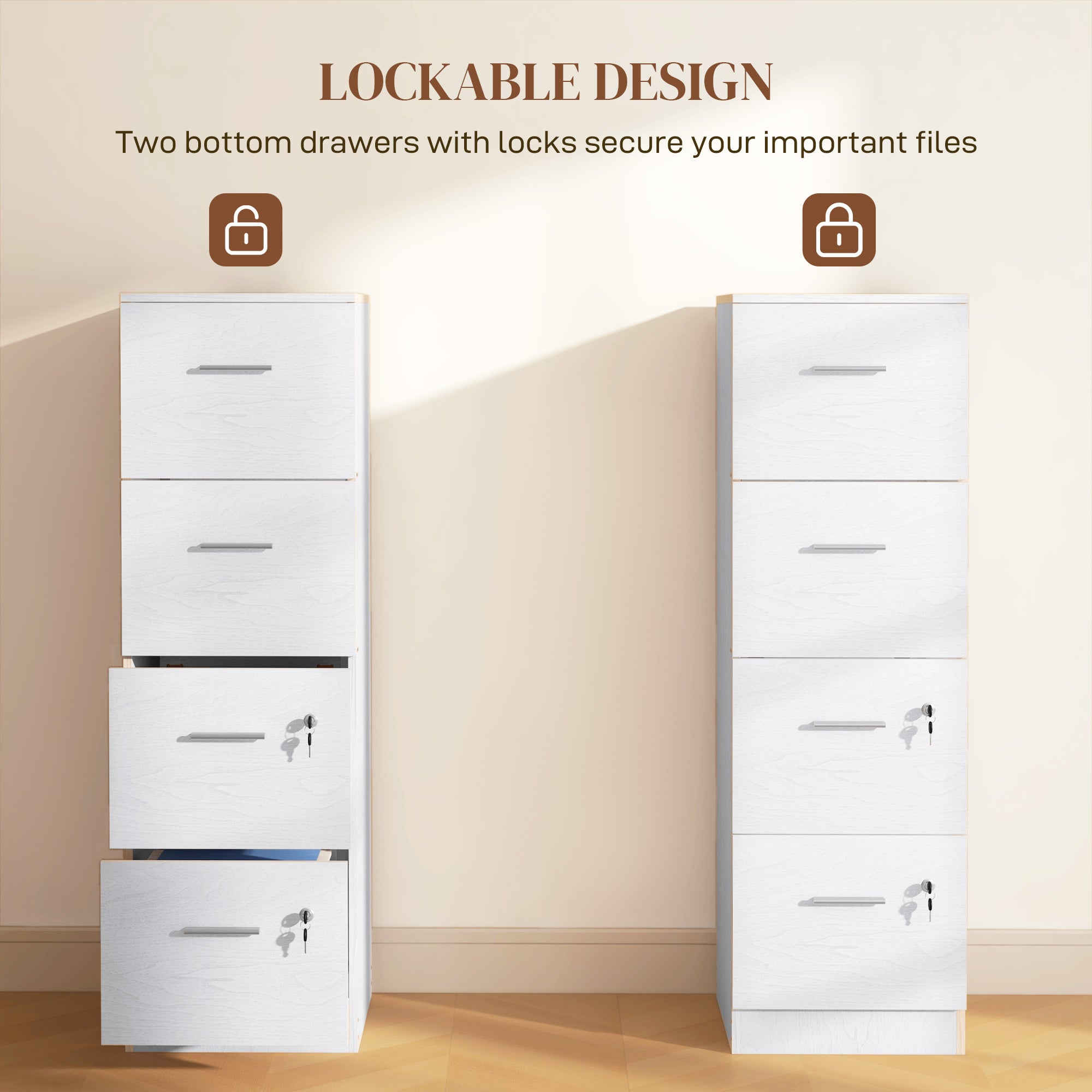 4-Drawer Vertical Filing Cabinet with Lock - White-DECOROLALA