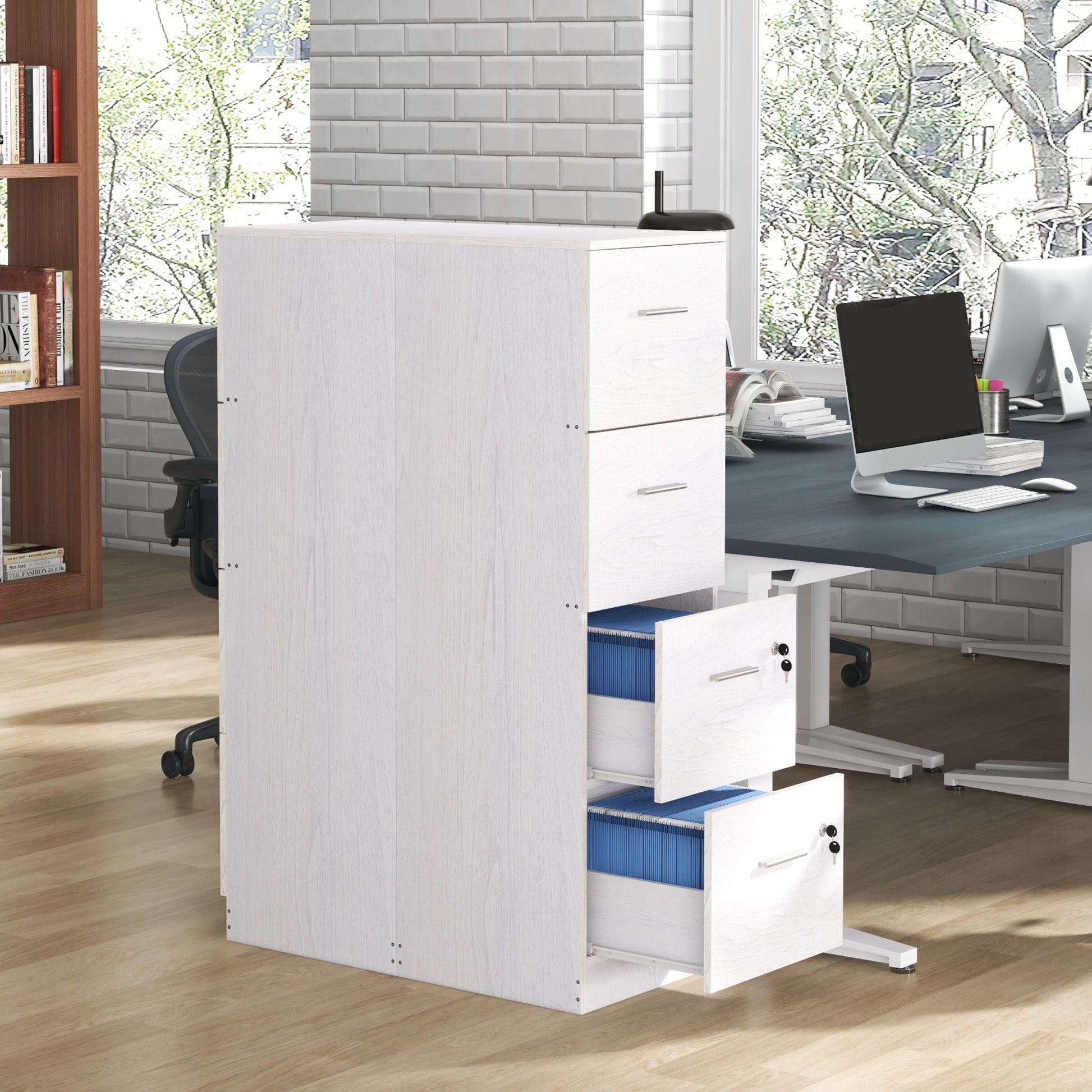 4-Drawer Vertical Filing Cabinet with Lock - White-DECOROLALA