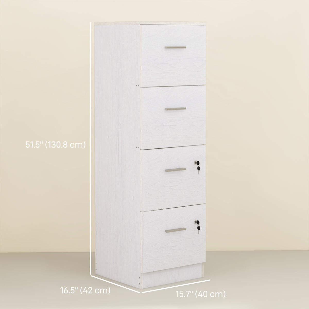 4-Drawer Vertical Filing Cabinet with Lock - White-Office Storage Cabinets-DECOROLALA