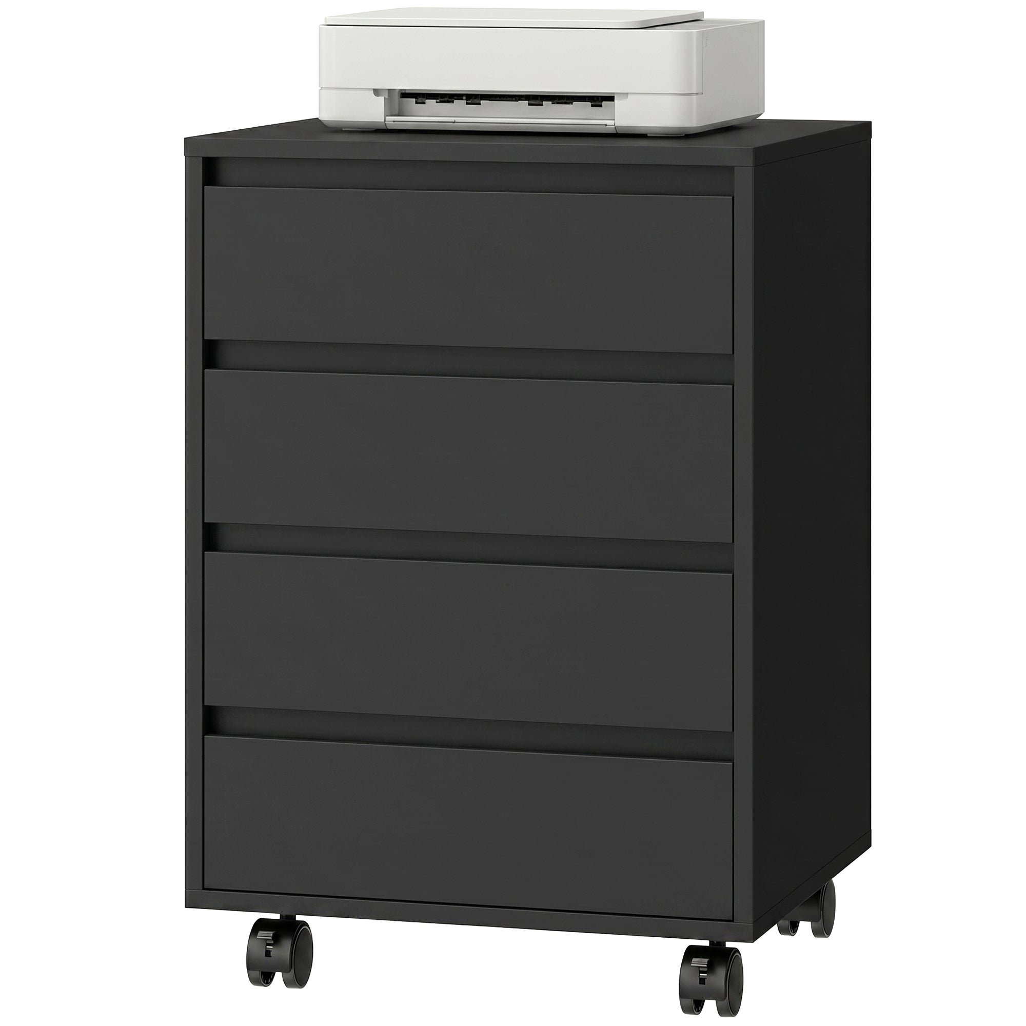 4-Drawer Vertical Filing Cabinet with Wheels - Black-Office Products > Office Furniture > Office Cabinets & Cupboards-DECOROLALA