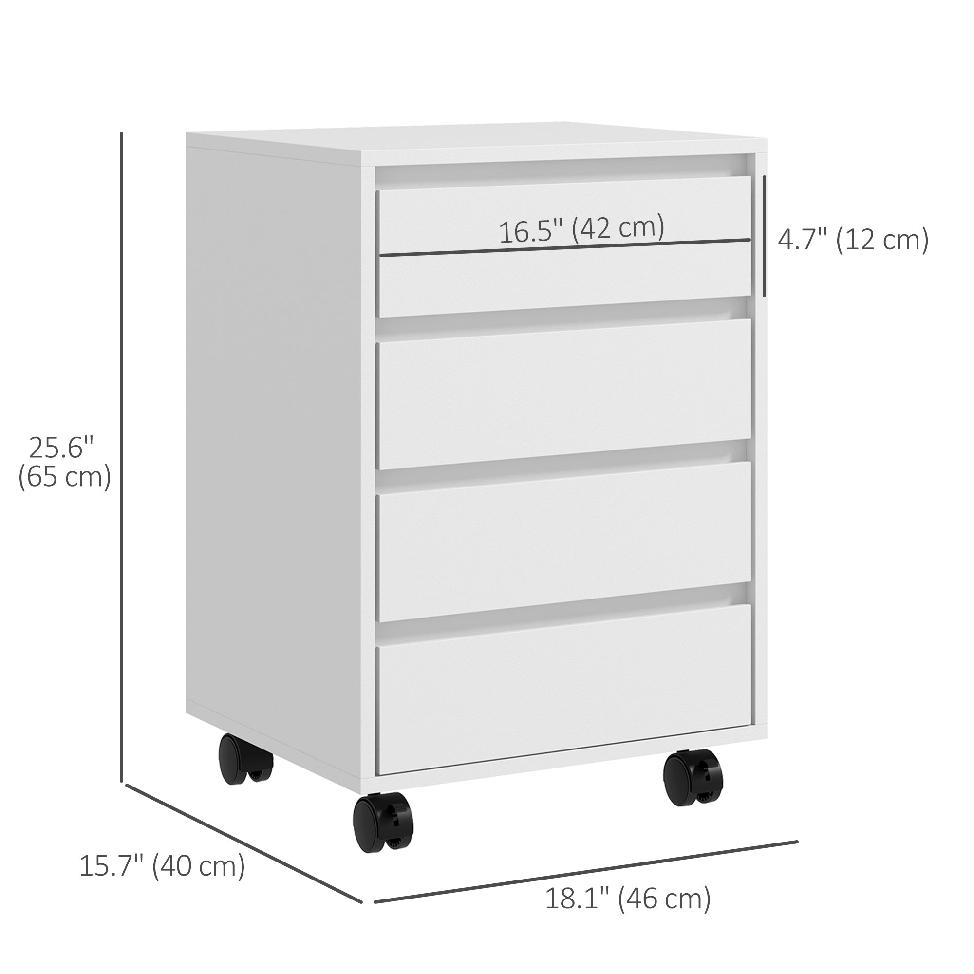 4-Drawer Vertical Filing Cabinet with Wheels - White MDF-Office Products > Office Furniture > Office Cabinets & Cupboards-DECOROLALA