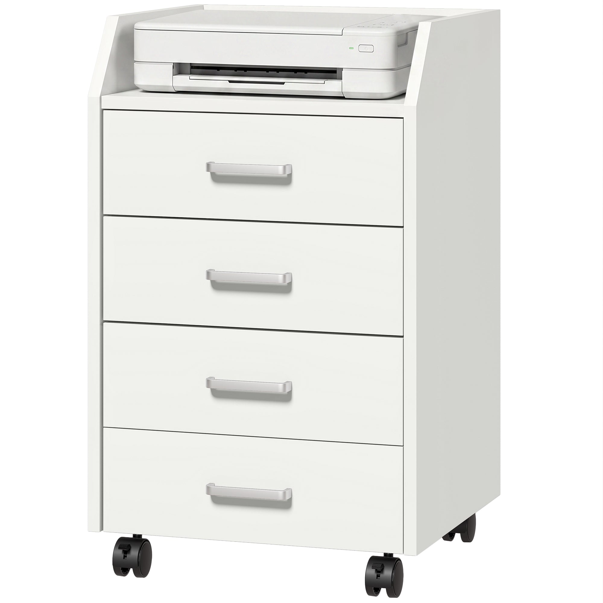 4-Drawer Vertical Mobile Filing Cabinet - White-Office Products > Office Furniture > Office Cabinets & Cupboards-DECOROLALA