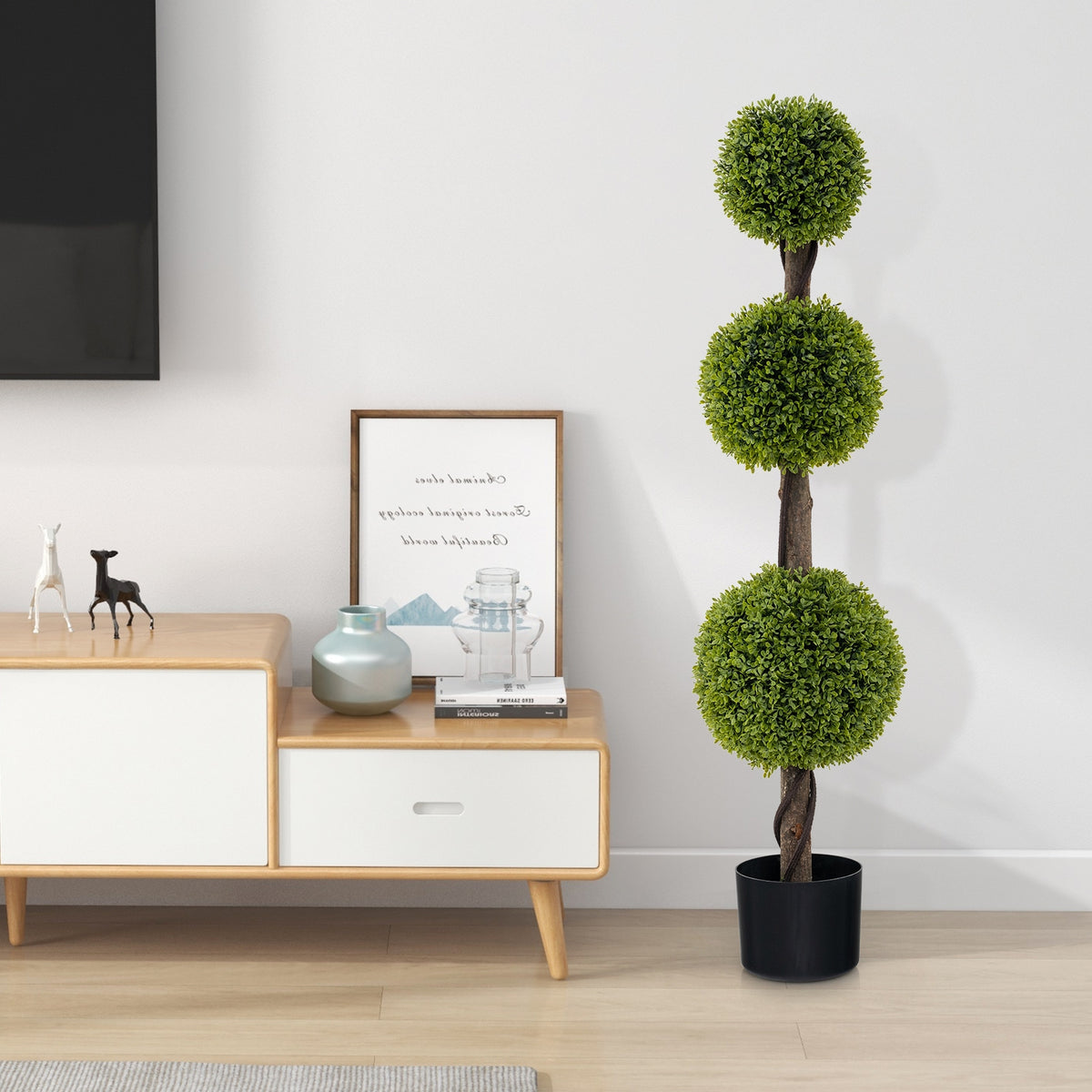 4 FT Artificial Ball Shape Bush Tree with Lush PE leaves and Trunk-Artificial Plants-DECOROLALA
