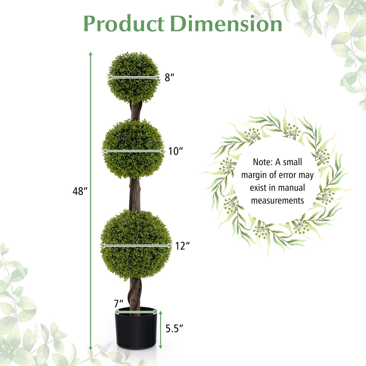 4 FT Artificial Ball Shape Bush Tree with Lush PE leaves and Trunk-Artificial Plants-DECOROLALA
