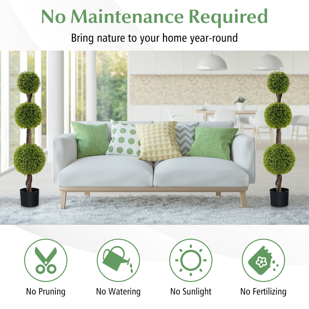 4 FT Artificial Ball Shape Bush Tree with Lush PE leaves and Trunk-Artificial Plants-DECOROLALA