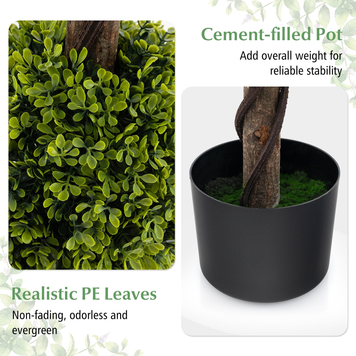 4 FT Artificial Ball Shape Bush Tree with Lush PE leaves and Trunk-Artificial Plants-DECOROLALA