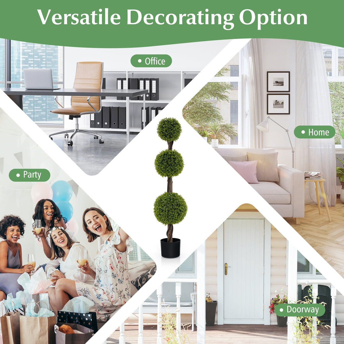 4 FT Artificial Ball Shape Bush Tree with Lush PE leaves and Trunk-Artificial Plants-DECOROLALA