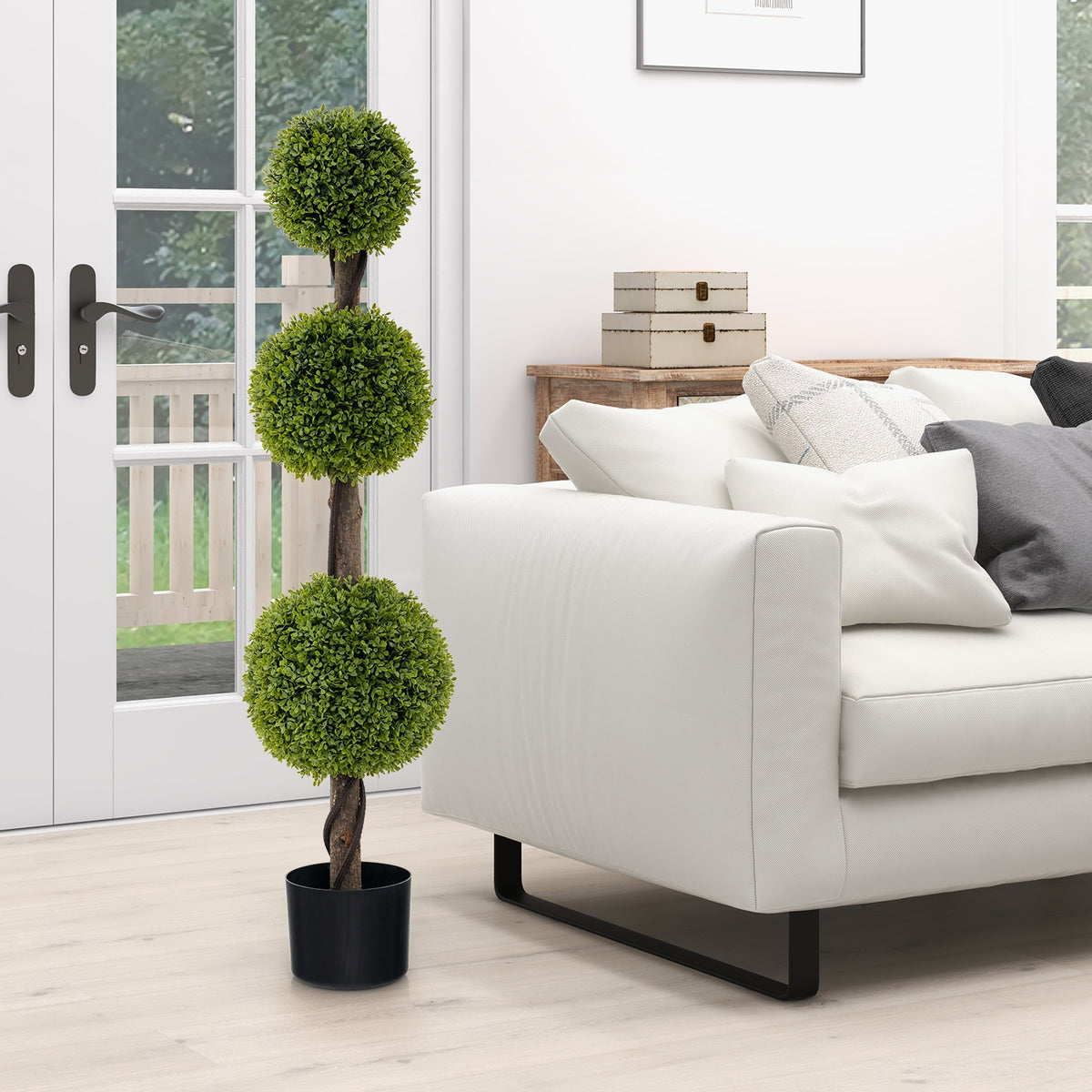 4 FT Artificial Ball Shape Bush Tree with Lush PE leaves and Trunk-Artificial Plants-DECOROLALA