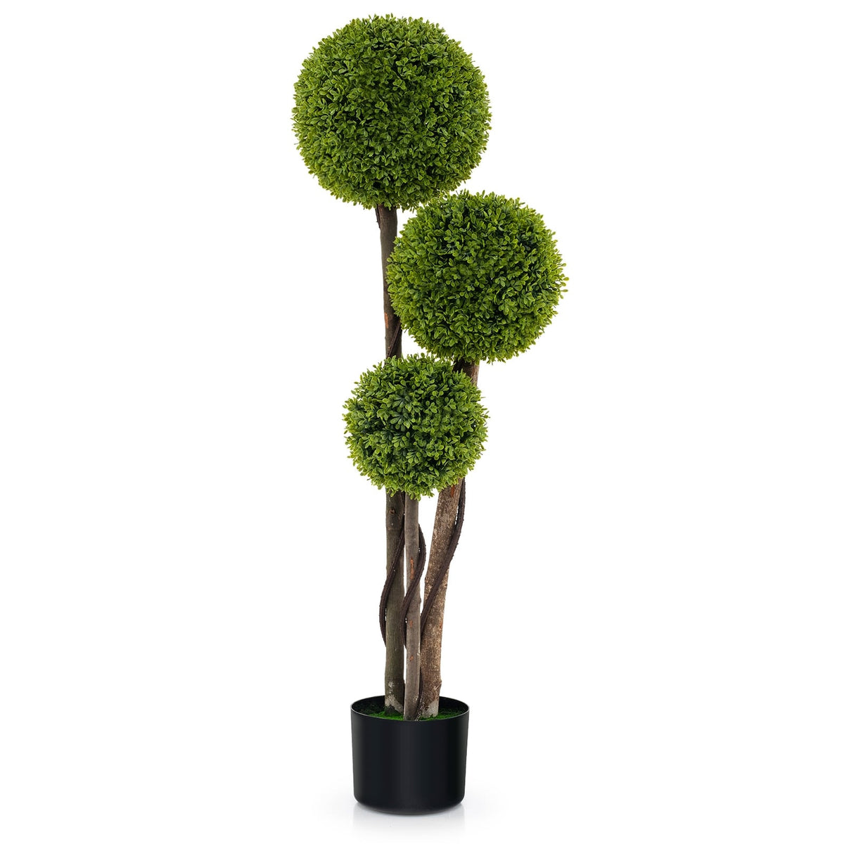 4 FT Artificial Boxwood Topiary Ball Tree in Weighted Pot with Triple Ball-Artificial Plants-DECOROLALA