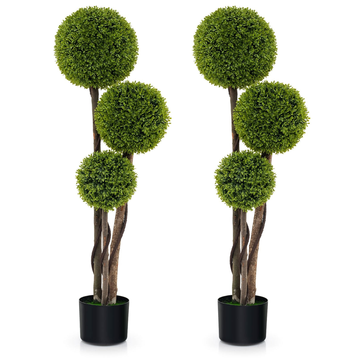 4 FT Artificial Boxwood Topiary Ball Tree in Weighted Pot with Triple Ball-Artificial Plants-DECOROLALA