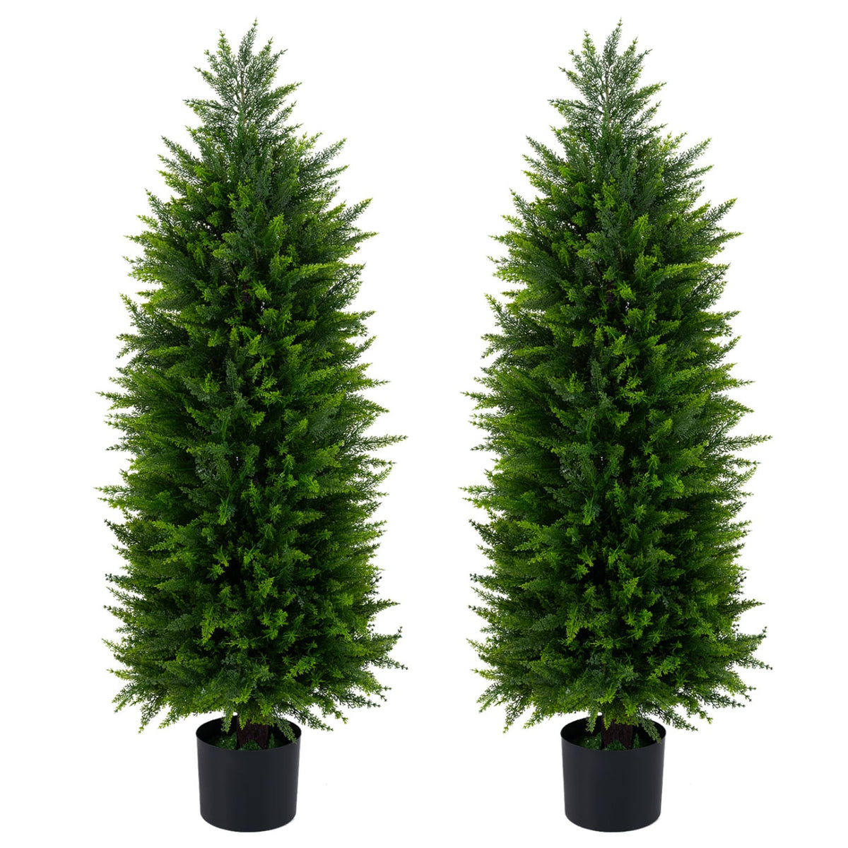 4 FT Artificial Topiary Tree Set of 2 Faux Cedar Cypress Plants in Cement-Filled Pots-Green-Artificial Plants-DECOROLALA