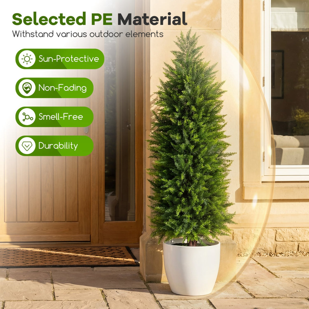 4 FT Artificial Topiary Tree Set of 2 Faux Cedar Cypress Plants in Cement-Filled Pots-Green-Artificial Plants-DECOROLALA
