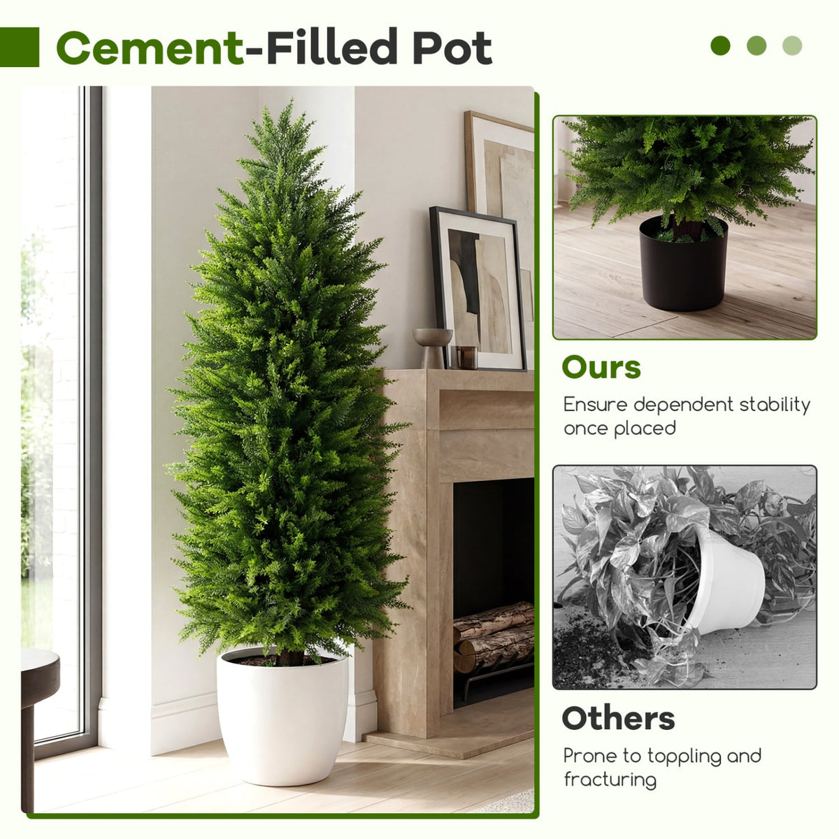 4 FT Artificial Topiary Tree Set of 2 Faux Cedar Cypress Plants in Cement-Filled Pots-Green-Artificial Plants-DECOROLALA