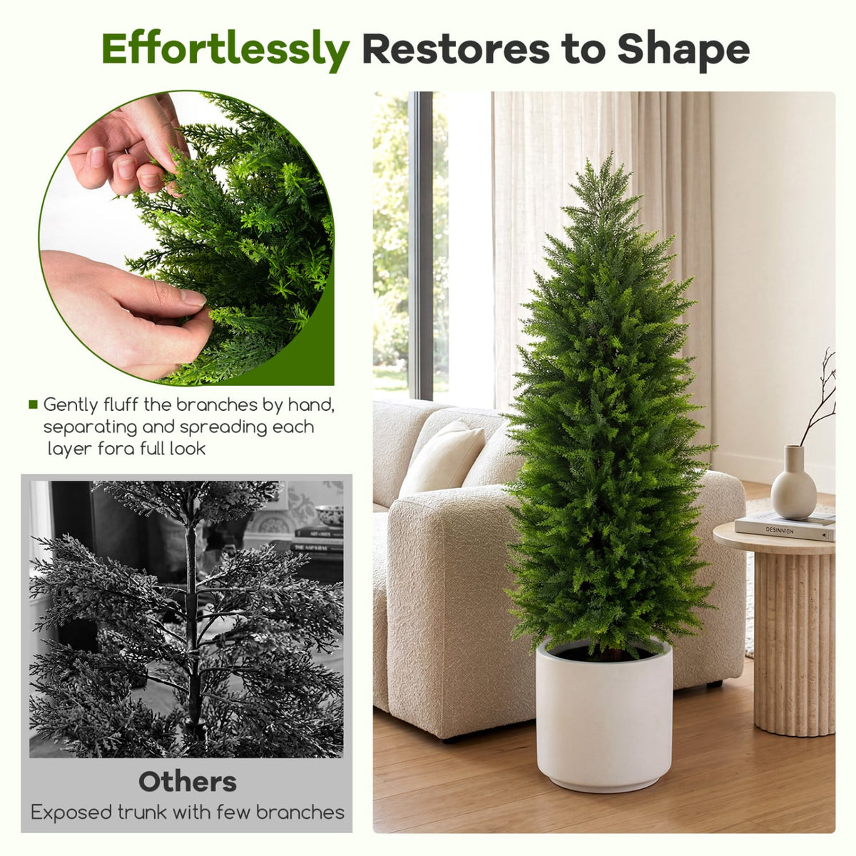 4 FT Artificial Topiary Tree Set of 2 Faux Cedar Cypress Plants in Cement-Filled Pots-Green-Artificial Plants-DECOROLALA