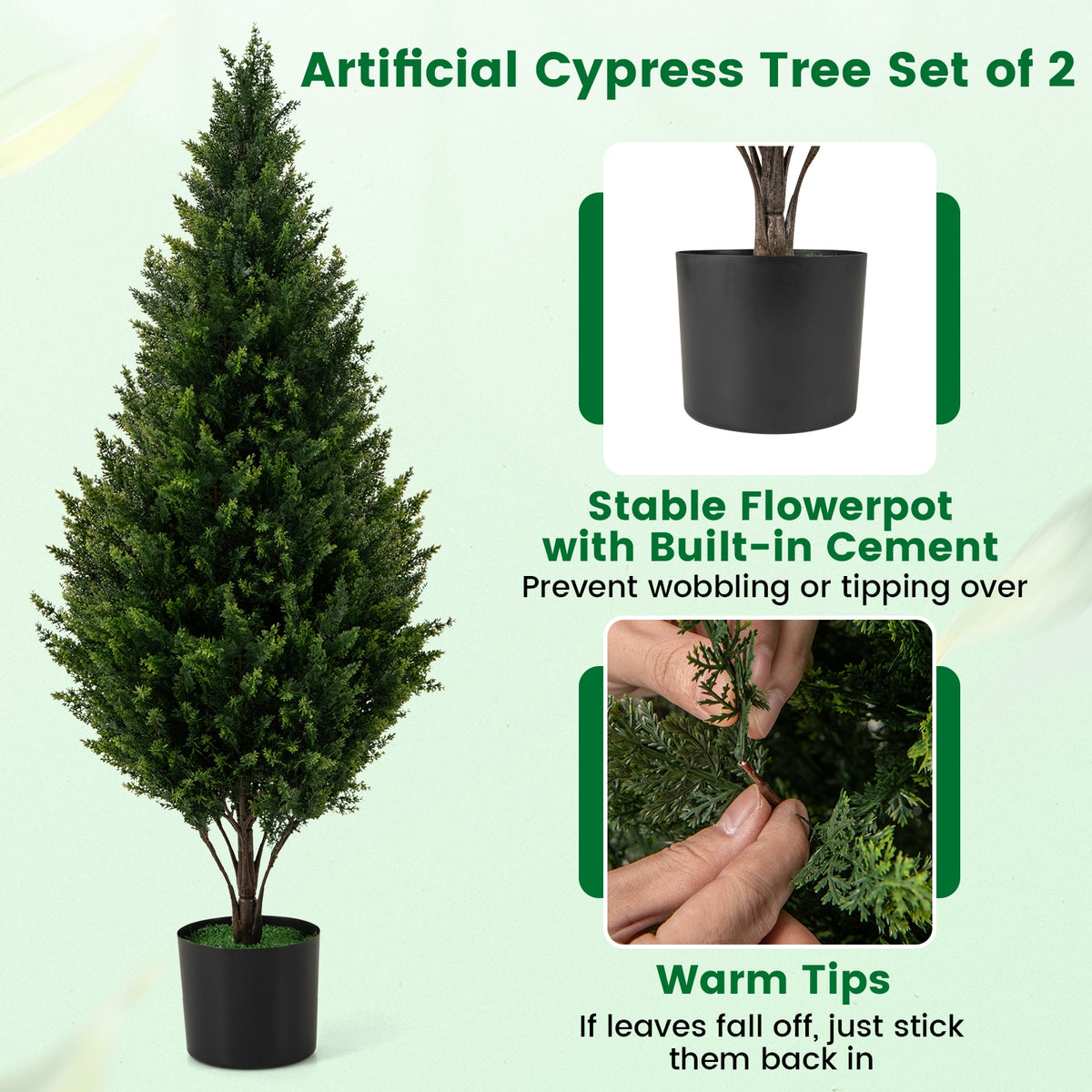 4 FT Artificial Topiary Tree Set of 2 for Indoor Outdoor Home Front Porch-Green-Artificial Plants-DECOROLALA