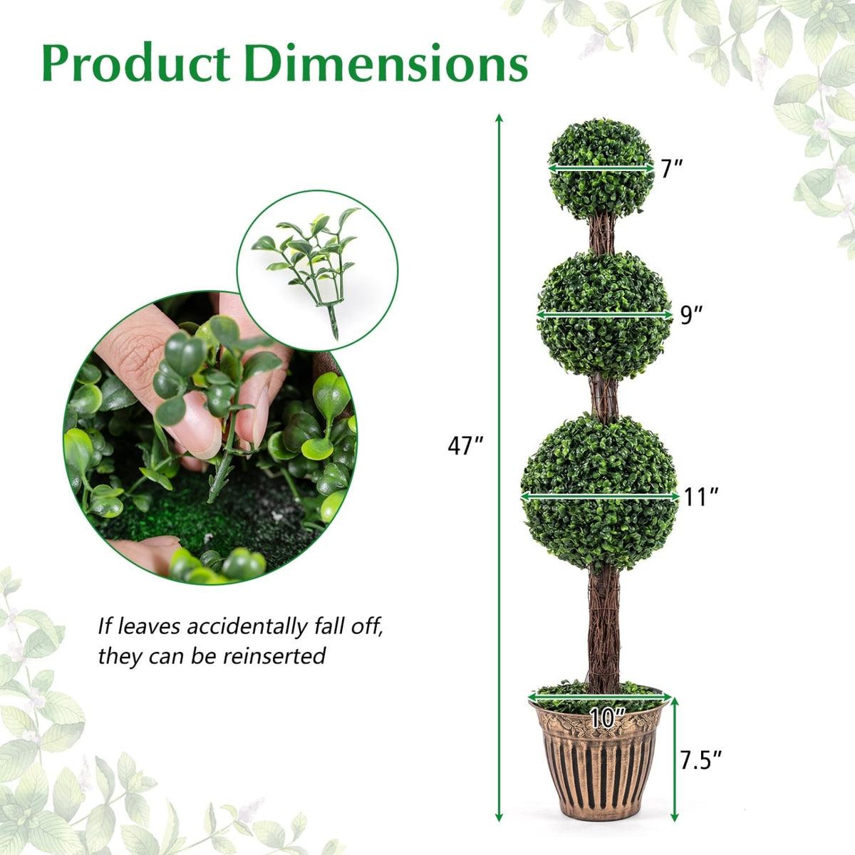 4 FT Artificial Triple Ball Boxwood Tree with Cement-filled Retro Planter-Green-Artificial Plants-DECOROLALA