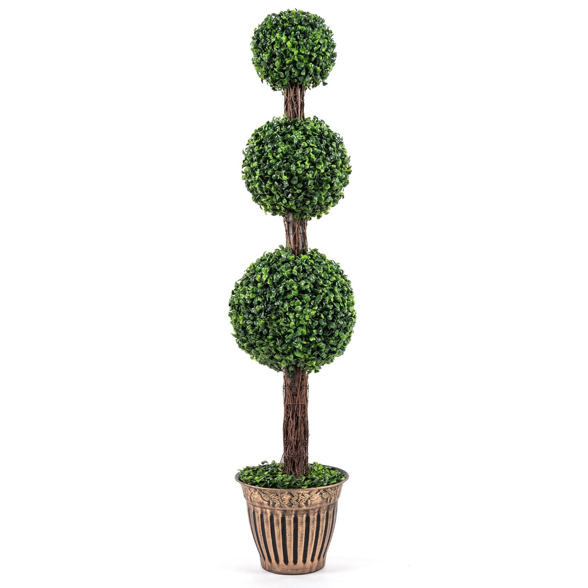 4 FT Artificial Triple Ball Boxwood Tree with Cement-filled Retro Planter-Green-Artificial Plants-DECOROLALA